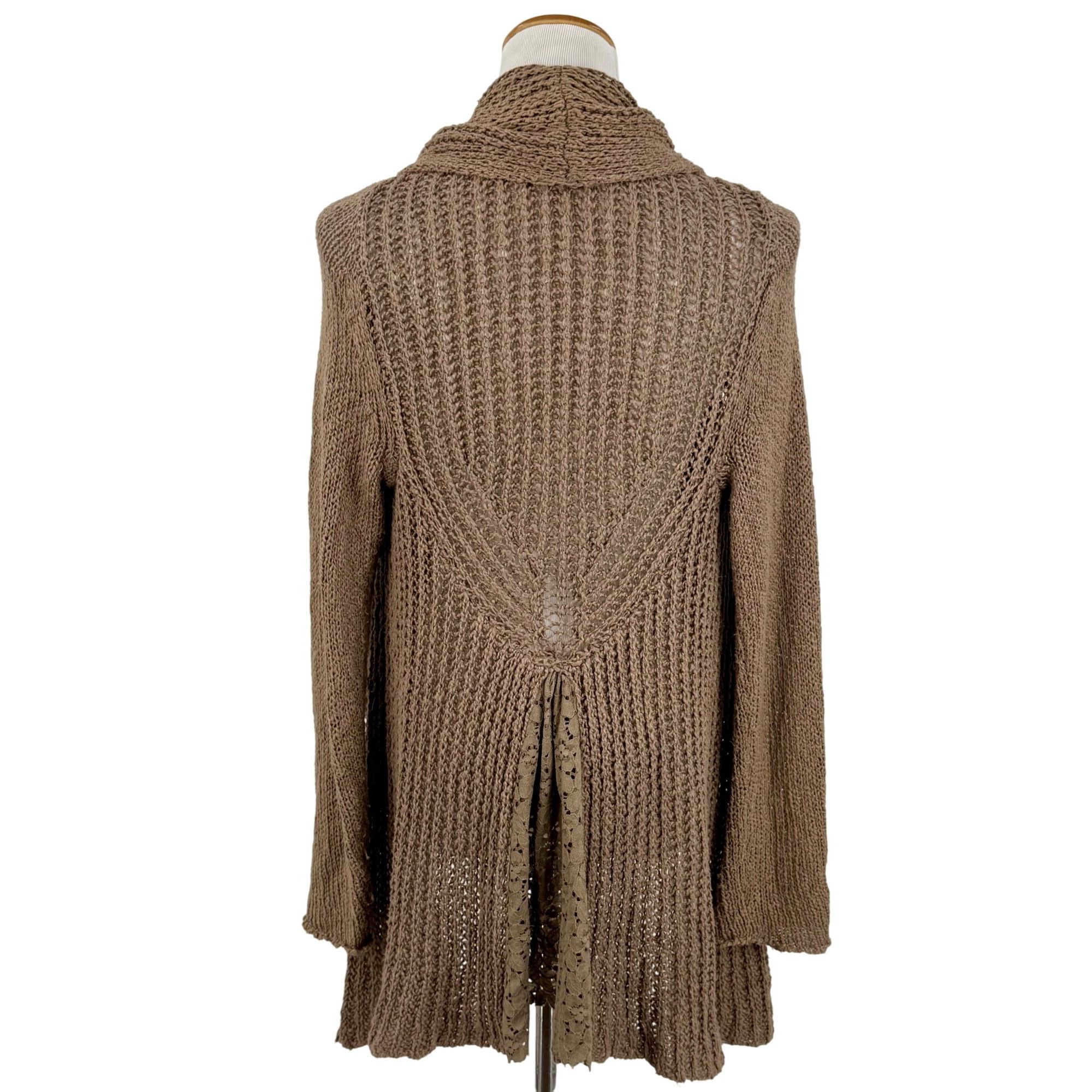 Anthropologie Anthropologie Brown Lace Trim Knit Cardigan Sweater | Grunge Size S / US 4 / IT 40 - 12 Thumbnail