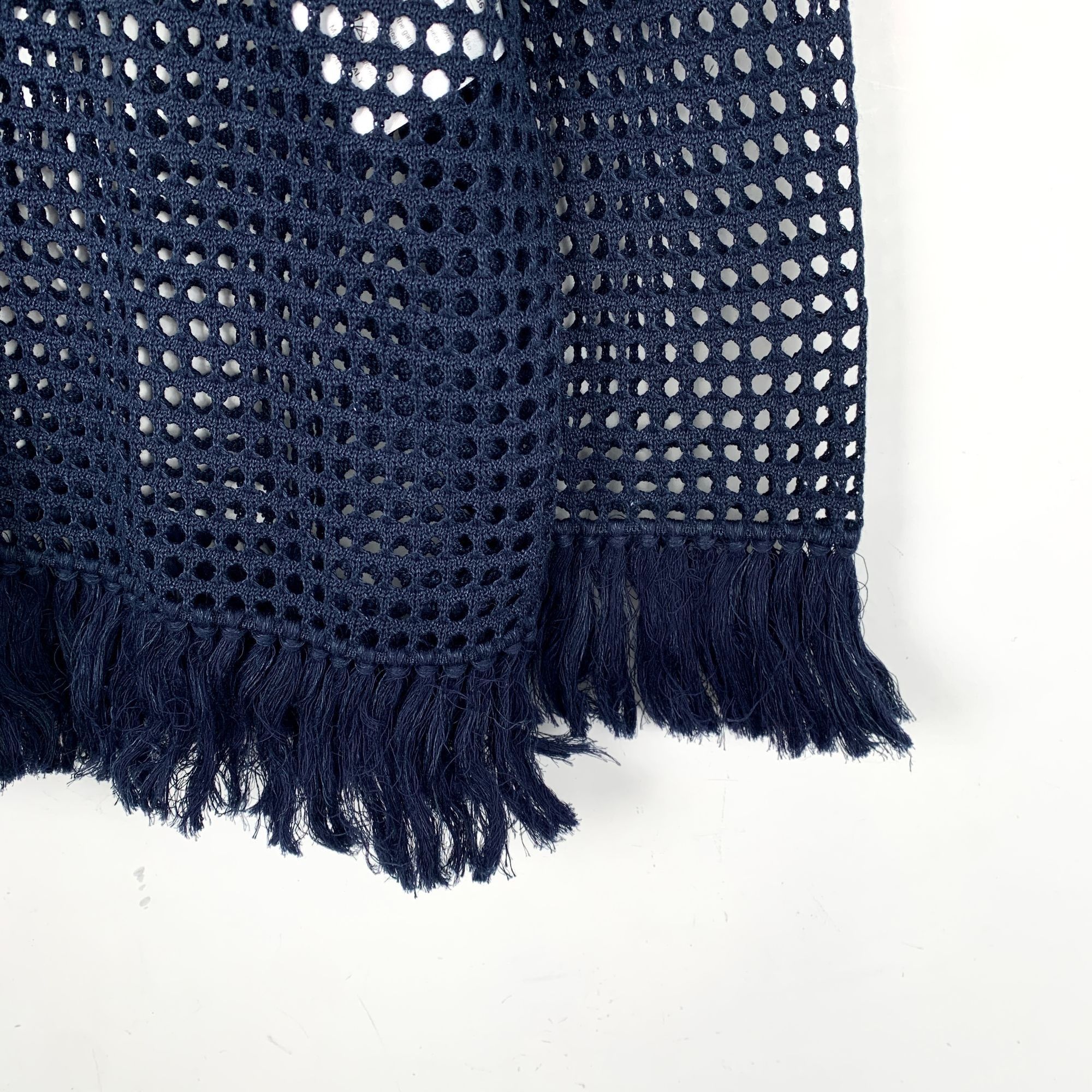 Christian Dior Monsieur Christian Dior Navy Blue Openwork Fringe Linen Knit Sweater Size XS / US 0-2 / IT 36-38 - 4 Thumbnail