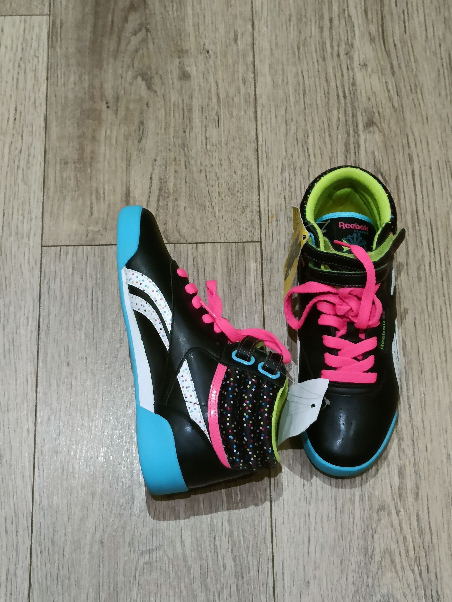 Reebok Reebok Sneakers Girls 3 Black Pink Teal High Top Polka Dot Size 3XL / US 20-22 - 3 Thumbnail