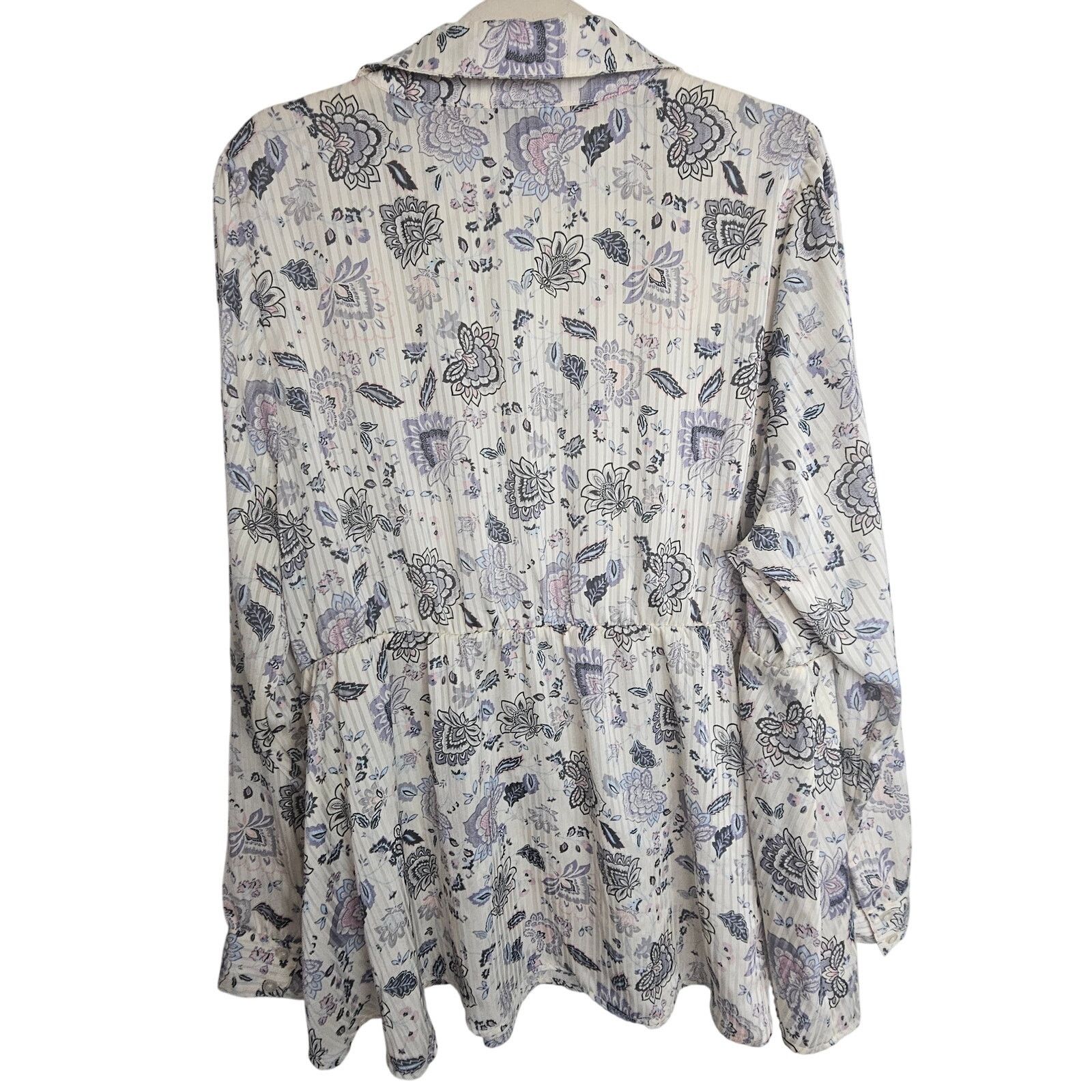 Corridor Torrid Blouse Women 2X Floral Stripe Satin Collared Surplice Size XXL / US 16-18 / IT 52-54 - 10 Thumbnail