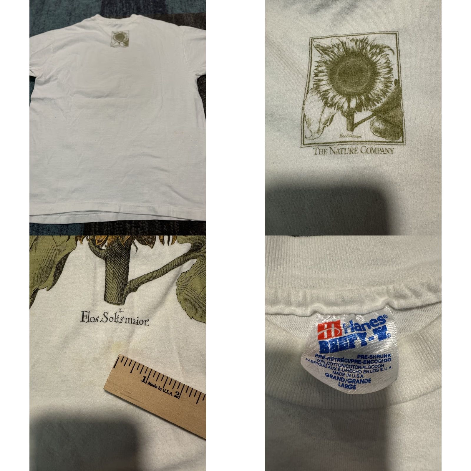 Hanes VINTAGE Hanes T-Shirt Large Sunflower Art Graphic Print Crew Neck Short Sleeve Men 1990s Grunge White Cotton Regular Size US L / EU 52-54 / 3 - 8 Thumbnail