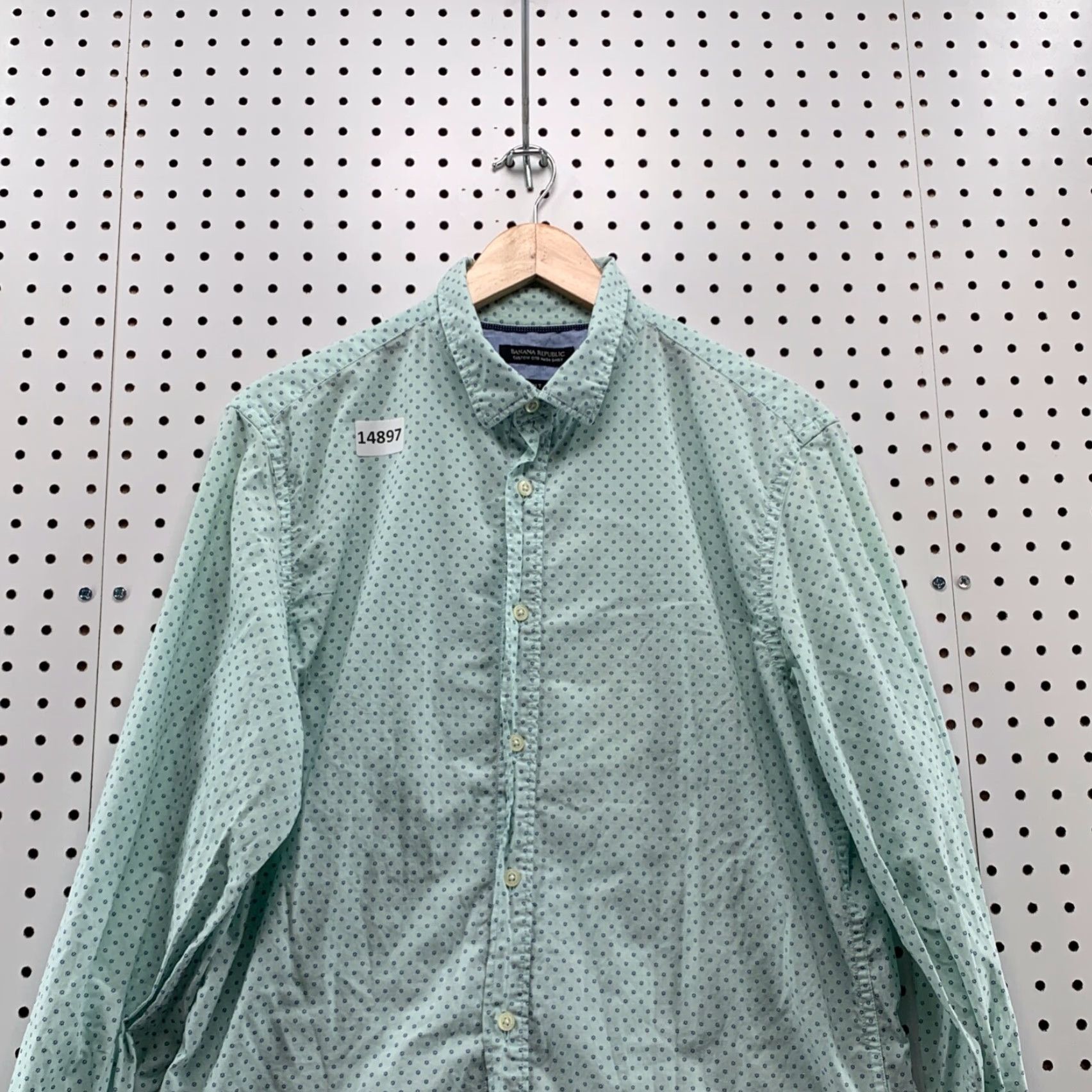Banana Republic VINTAGE Banana Republic Shirt Men Large Green Polka Dot Button-Down Long Sleeve 90s Classic Mens Size US L / EU 52-54 / 3 - 5 Thumbnail