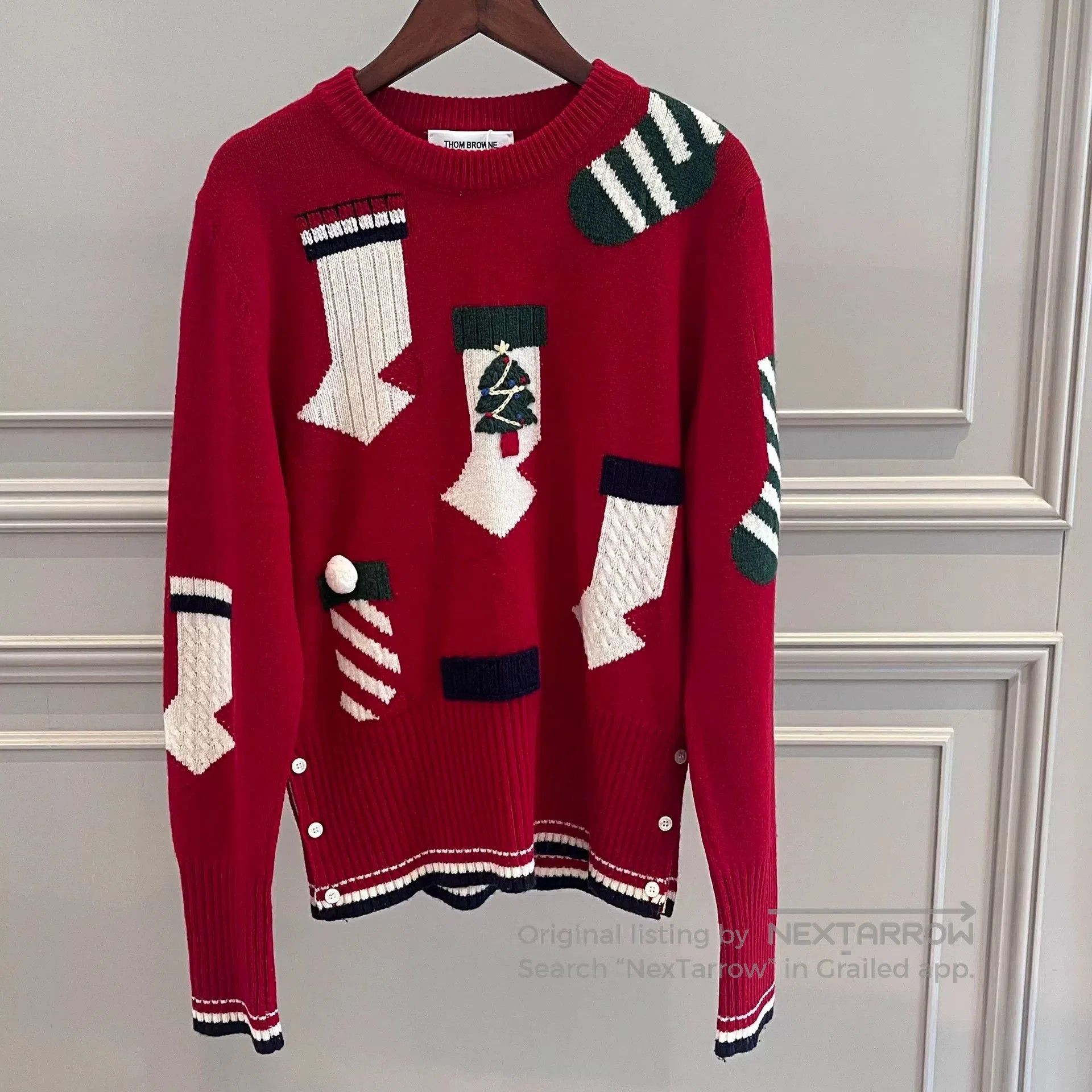 red knitted wool Christmas sweater.