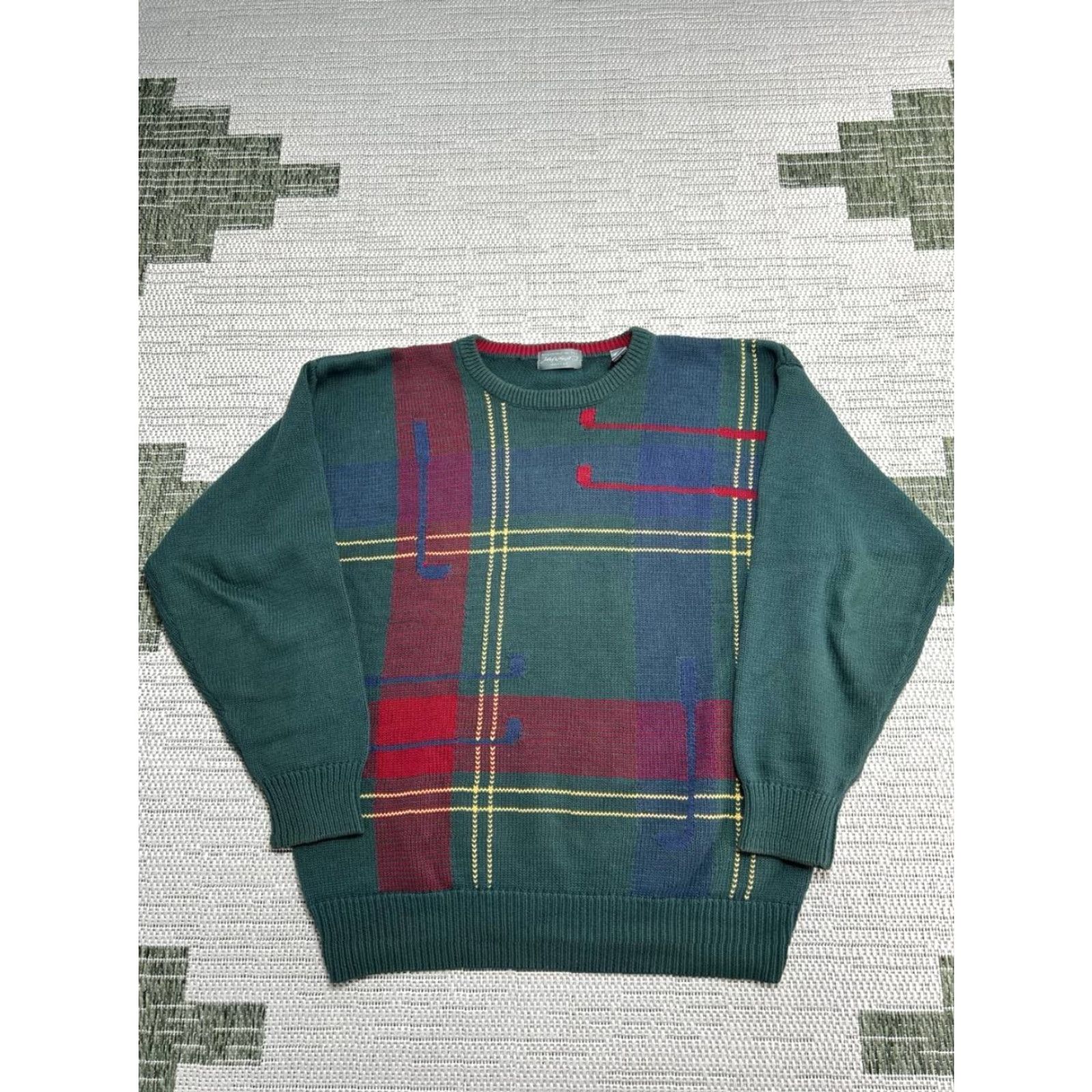 Vintage VINTAGE Joey Taylor Sweater Mens Medium Green Cotton Plaid Tight Knit Crew Neck Size US M / EU 48-50 / 2 - 2 Thumbnail
