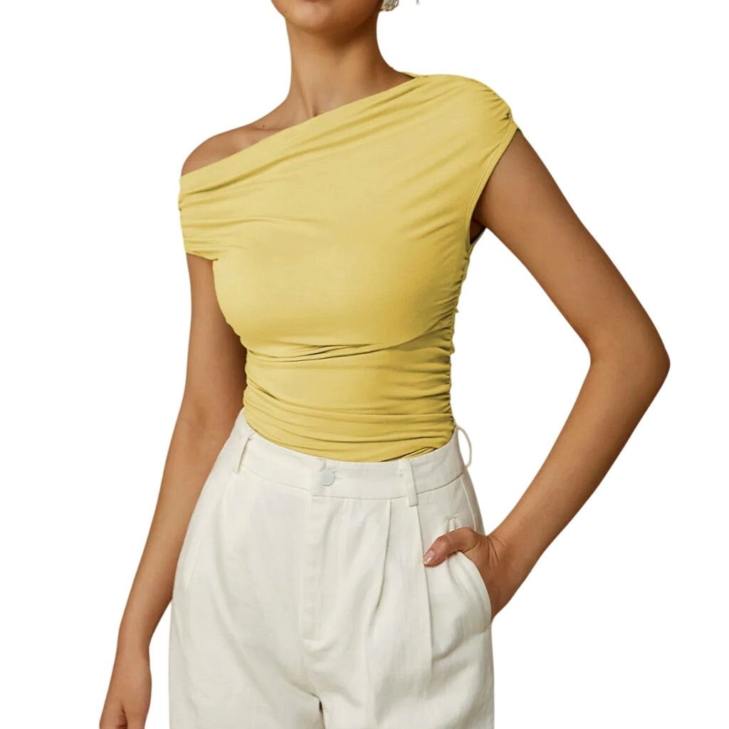Other Commense Yellow Asymmetrical Neck Sleeveless Ribbed T-Shirt Size L / US 10 / IT 46 - 1 Thumbnail