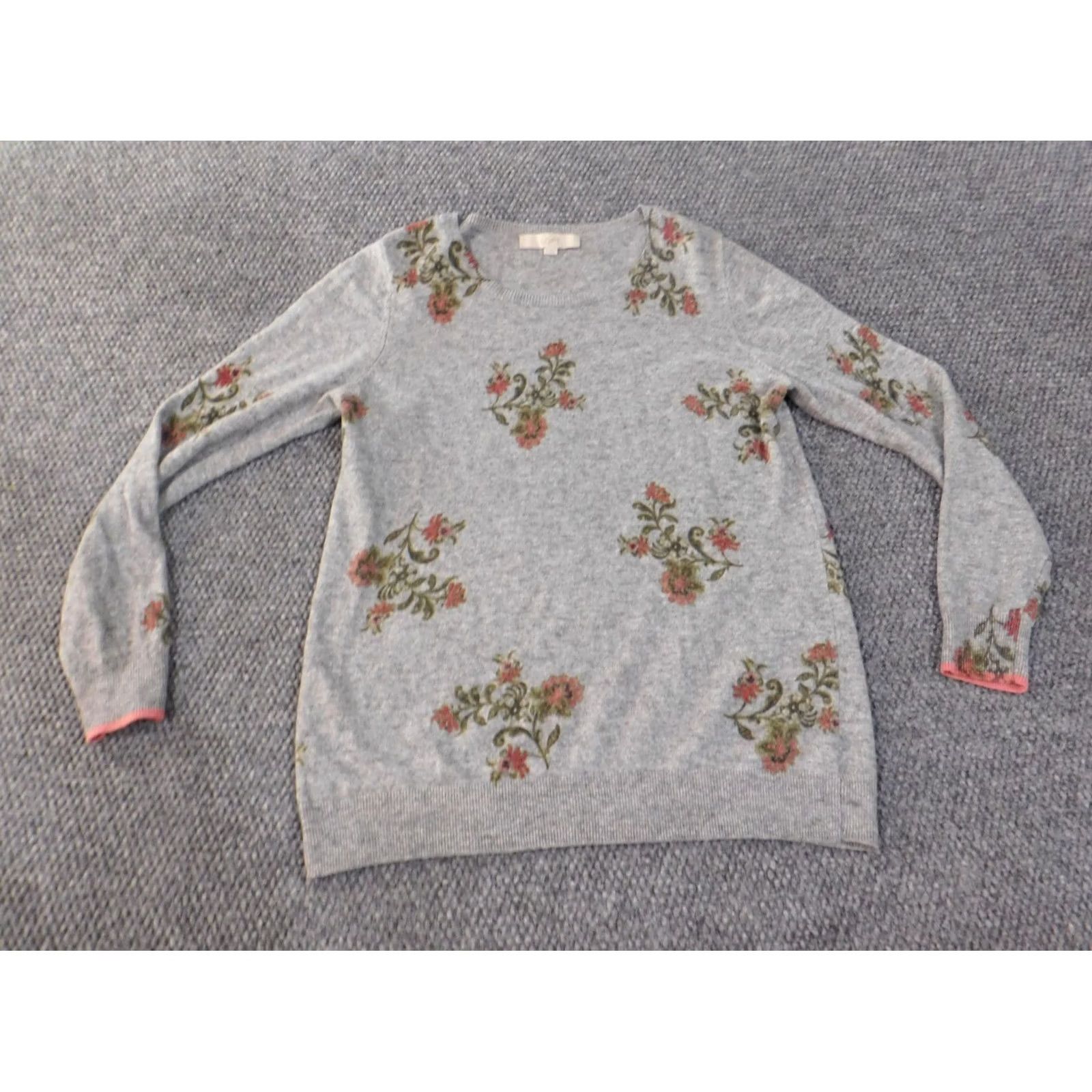 Loft LOFT Sweater Crew Neck Wool Cotton Floral Long Sleeve M Gray Womens Pullover Casual Modern Vintage No Size M / US 6-8 / IT 42-44 - 2 Thumbnail