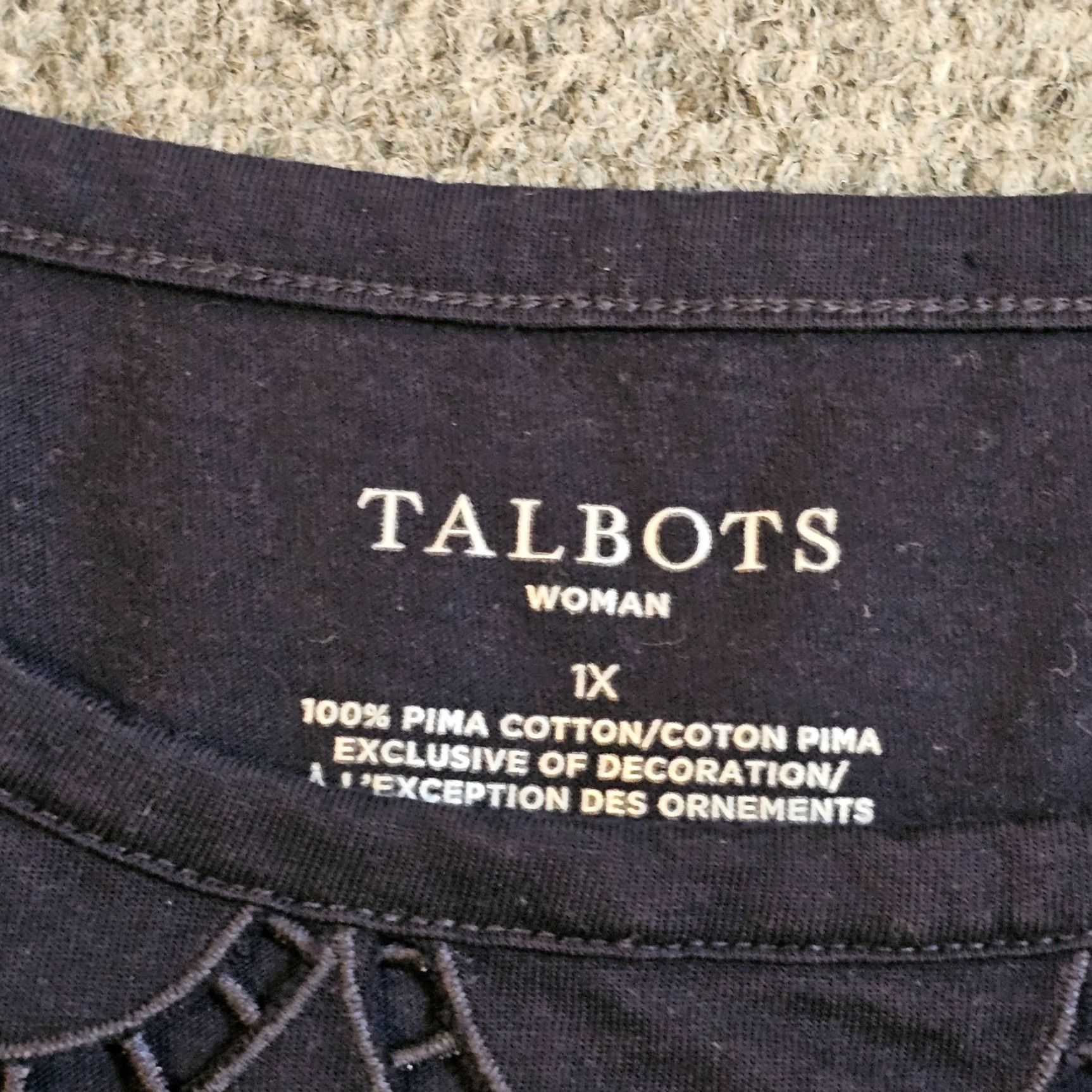 Talbots Talbots Shirt Womens 1X Blue Pima Short Sleeve Crochet Round Neck Casual Size XL / US 12-14 / IT 48-50 - 3 Thumbnail