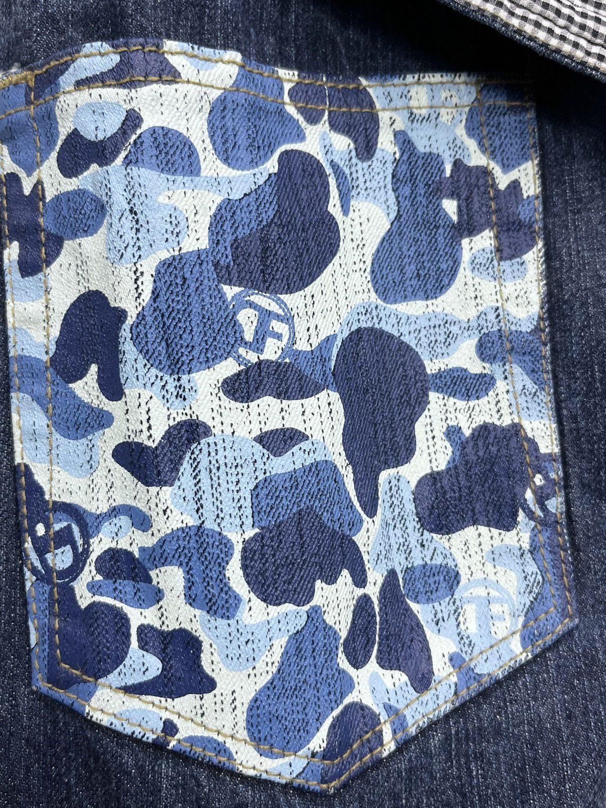 Japanese Brand RARE🔥Butt Flap ABC CAMO BLUE Design Pocket Japan’s Jeans Size US 29 - 6 Thumbnail