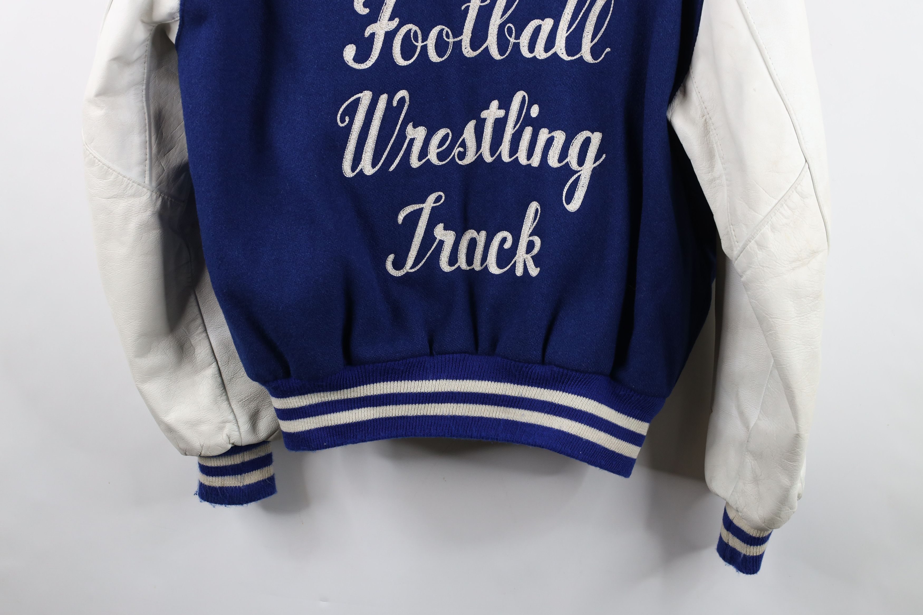 Vintage Vintage 90s Wool Leather Varsity Letterman Jacket Blue USA Size US XL / EU 56 / 4 - 14 Thumbnail