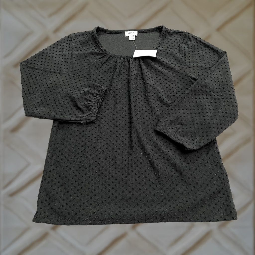 J.Crew J.CREW Blouse Shirt Womens XXS Black Poet Sleeve Pleated Round Neck Tunic Classic Knit Satin? Size XXS / US 00 / IT 34 - 1 Thumbnail