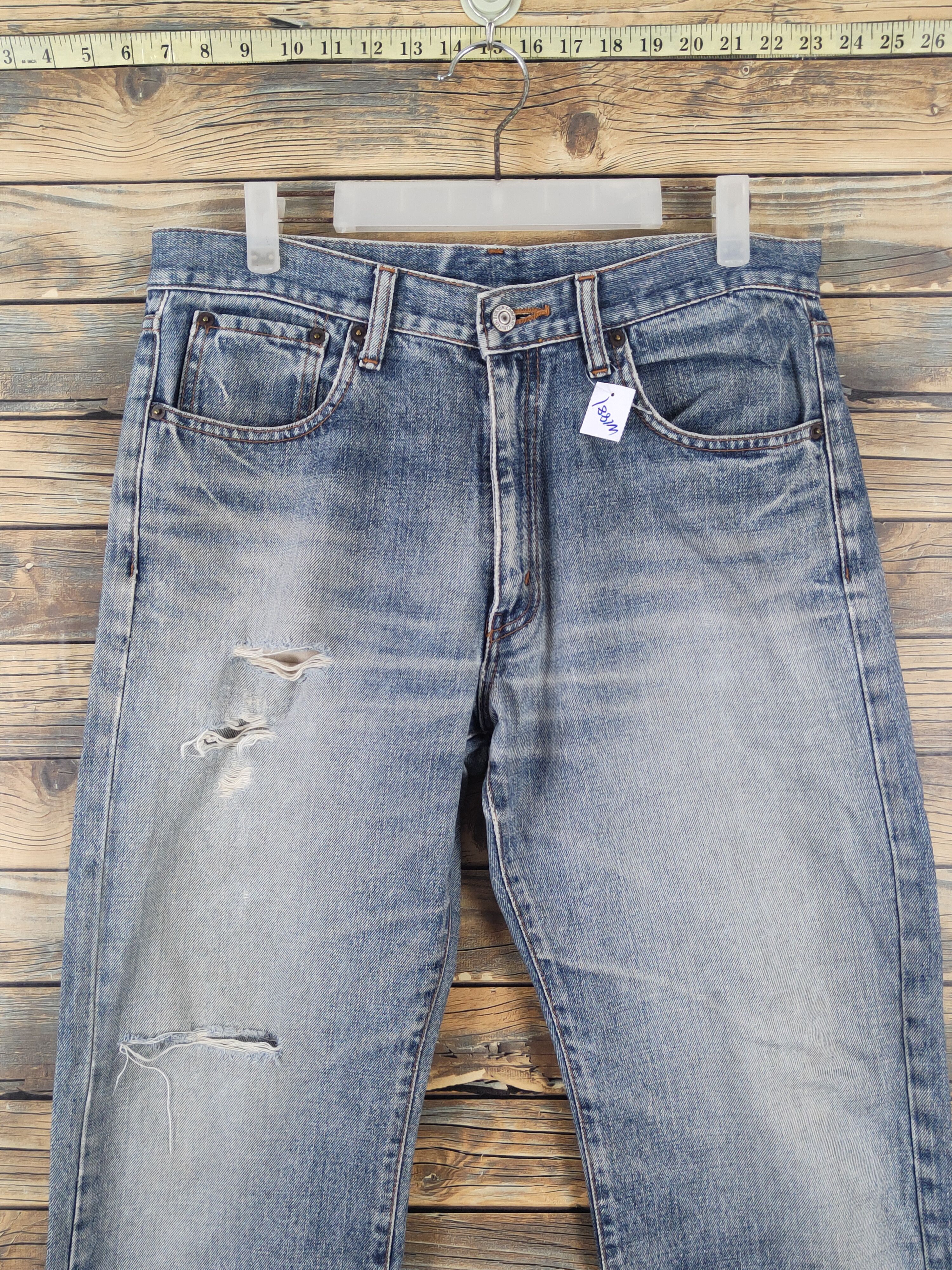 Vintage Bobson Blue Distressed Ripped denim Jeans #W1881 Size US 34 / EU 50 - 2 Thumbnail