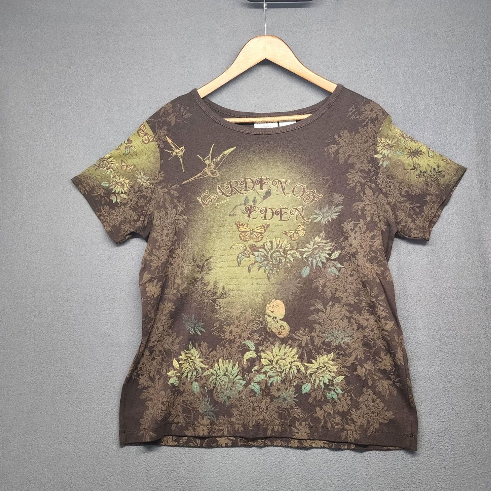 Essentials VINTAGE Essentials by Maggie Top Womens 18/20 Garden of Eden Green Brown Goblincore Shirt Womens Size XXL / US 16-18 / IT 52-54 - 2 Thumbnail
