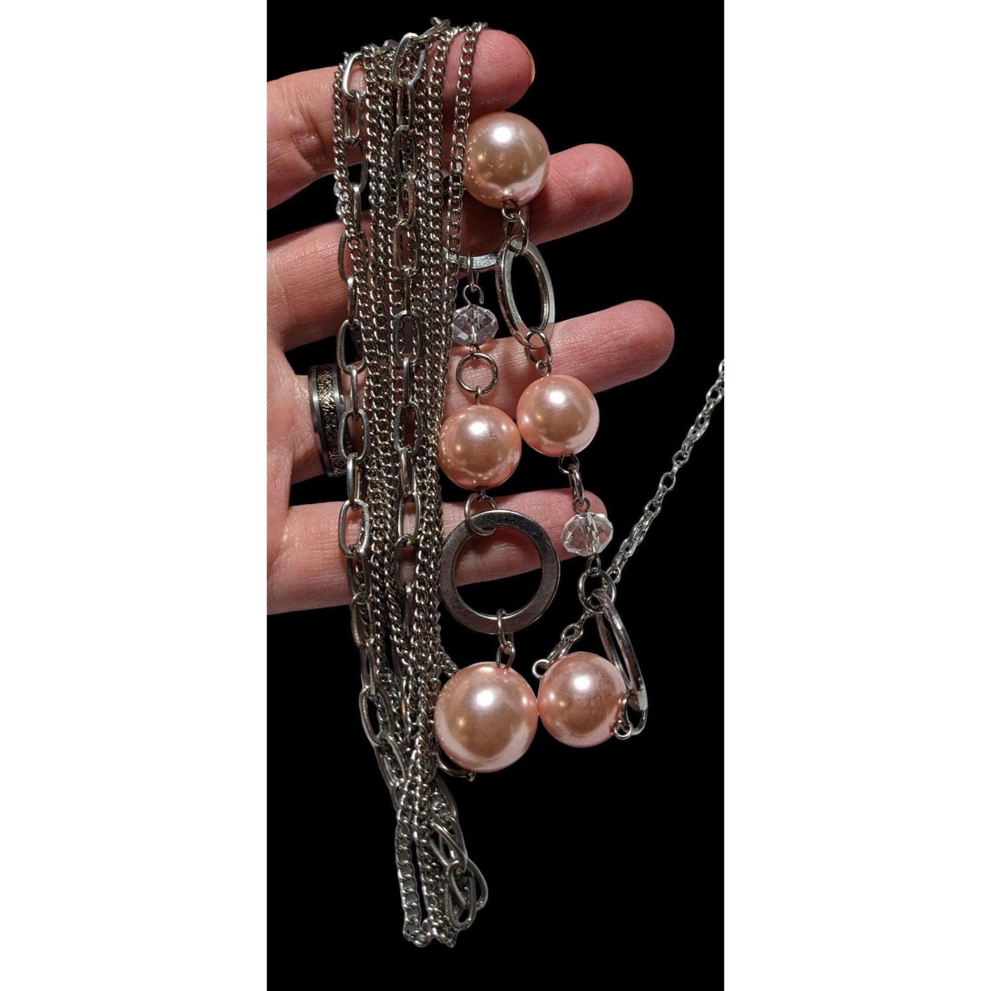 Other Long Silver & Pink Pearl Chain Necklace Size ONE SIZE - 3 Thumbnail