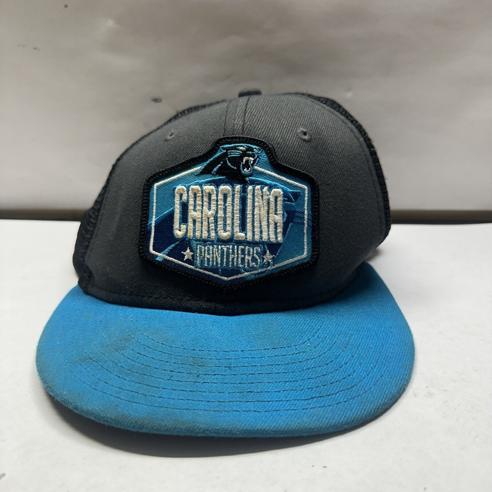 New Era Carolina Panthers Hat Cap Fitted 7 5/8 Black Blue NFL Size ONE SIZE - 1 Thumbnail