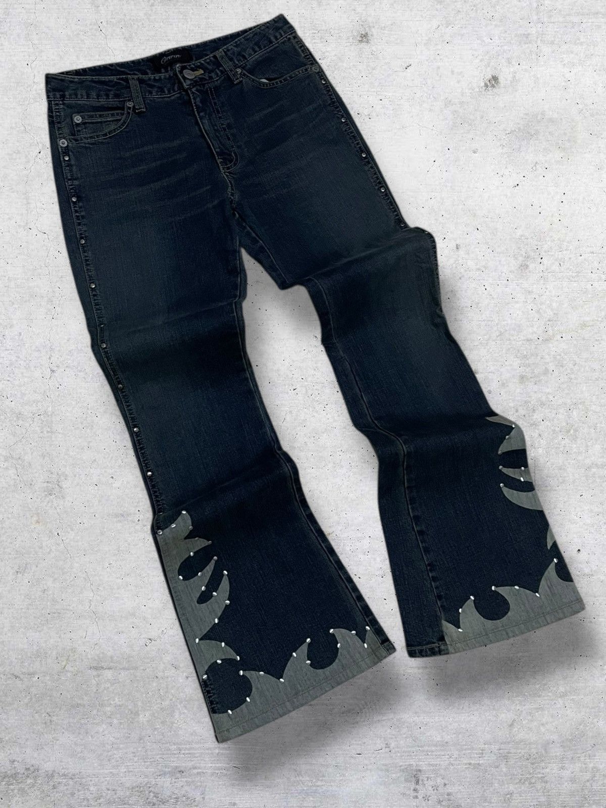 Tornado Mart VINTAGE ORIRIN JAPAN DESIGNER FLARED FASHION FORWARD DENIM Size US 26 / EU 42 - 2 Thumbnail