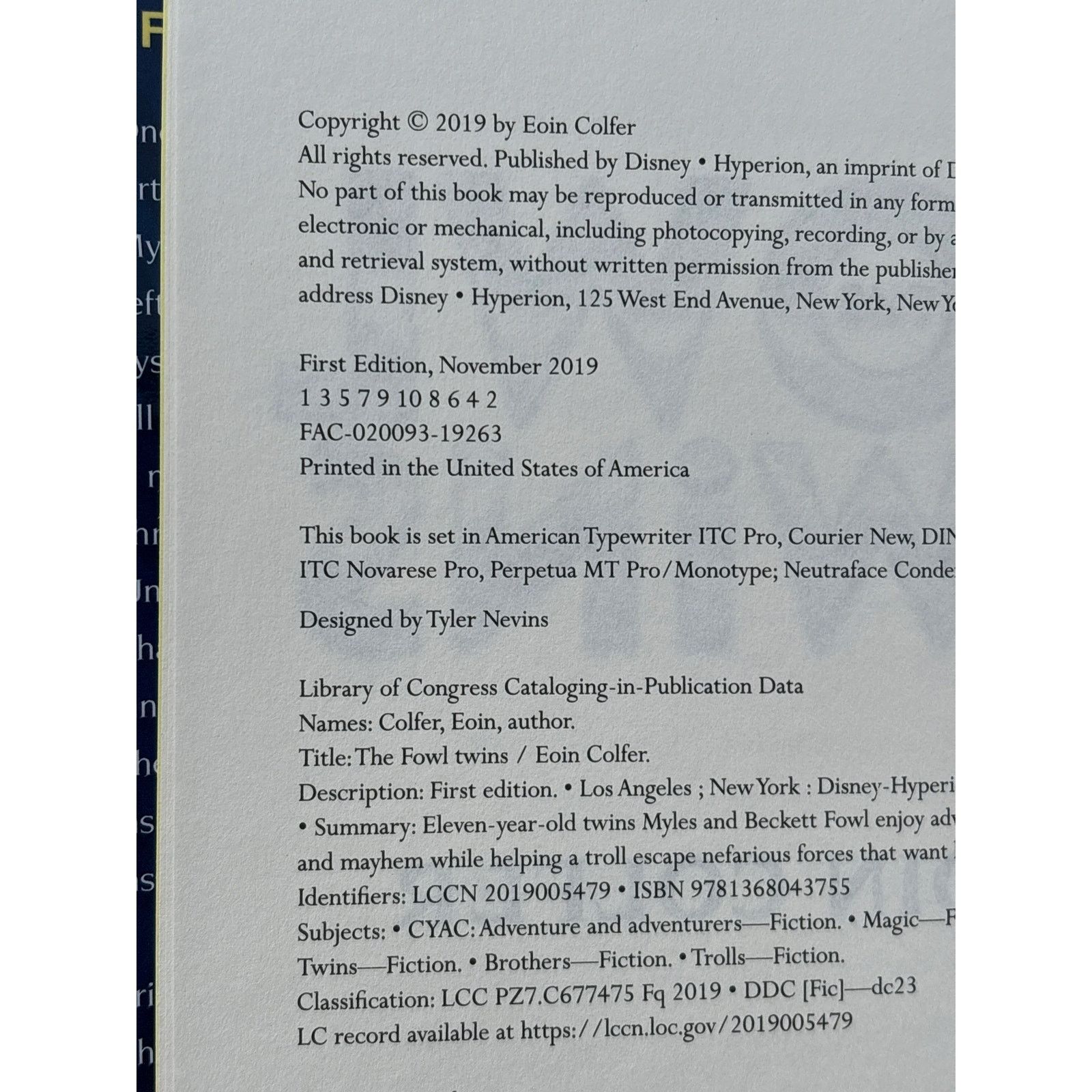 Disney Fowl Twins Book 1 Eoin Colfer Hardcover YA Fantasy Size ONE SIZE - 4 Thumbnail