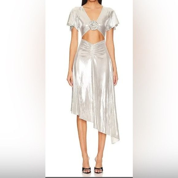 WeWoreWhat NWT WEWOREWHAT Asymmetrical Silver Cut-out Dress - large Size L / US 10 / IT 46 - 1 Thumbnail