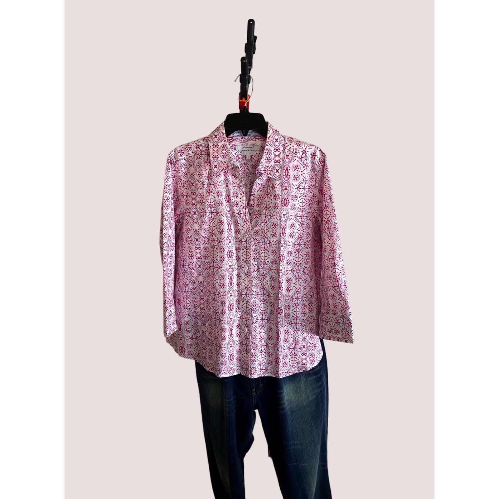 Vintage FoxCroft NYC Pink Artwork LONG SLEEVE SHIRT Large L WOMENS Size L / US 10 / IT 46 - 1 Thumbnail