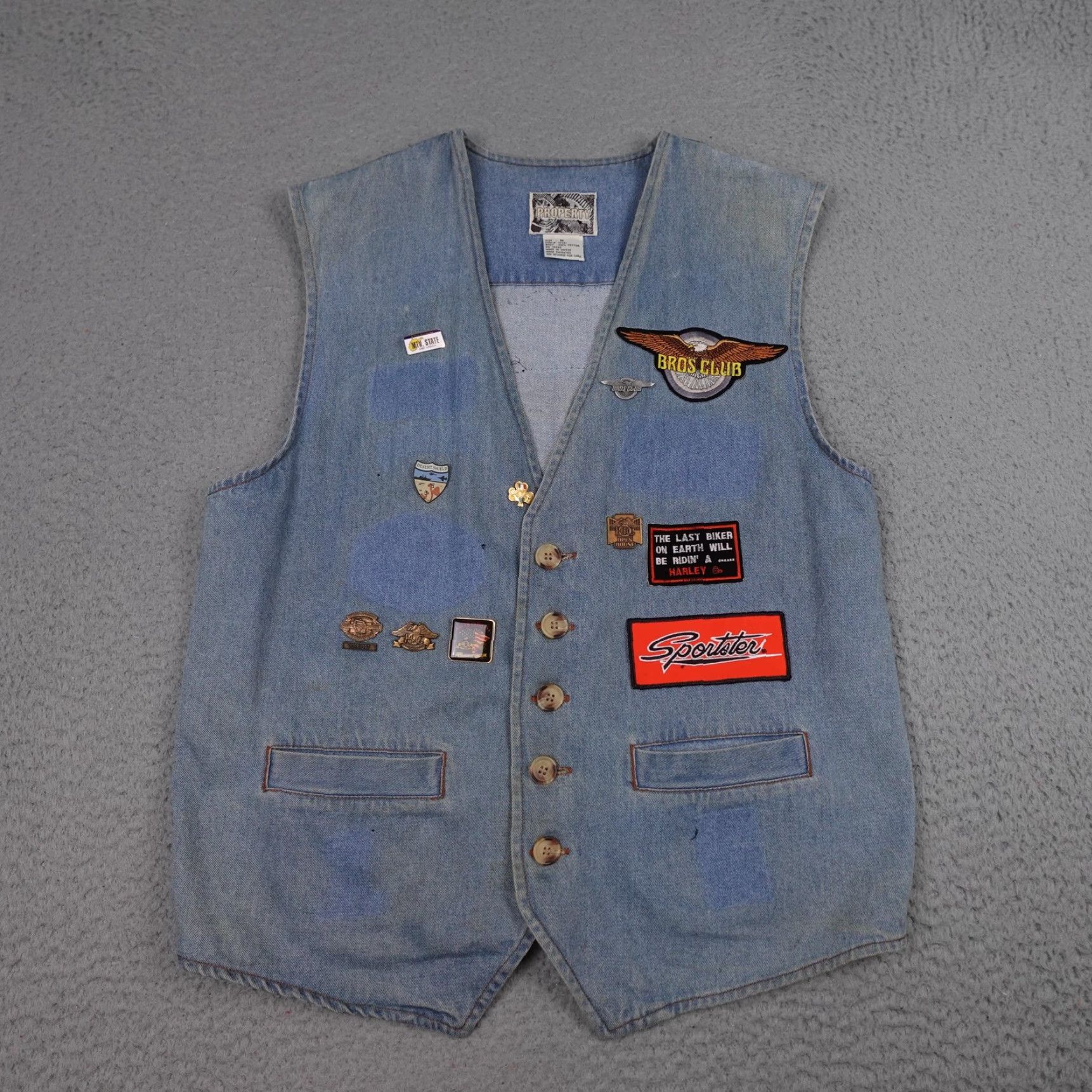 Propper VINTAGE Denim Vest Mens M Blue Biker Pins Patches Club 90s Motorcycle Denim Vest Mens Blue Size US M / EU 48-50 / 2 - 2 Thumbnail