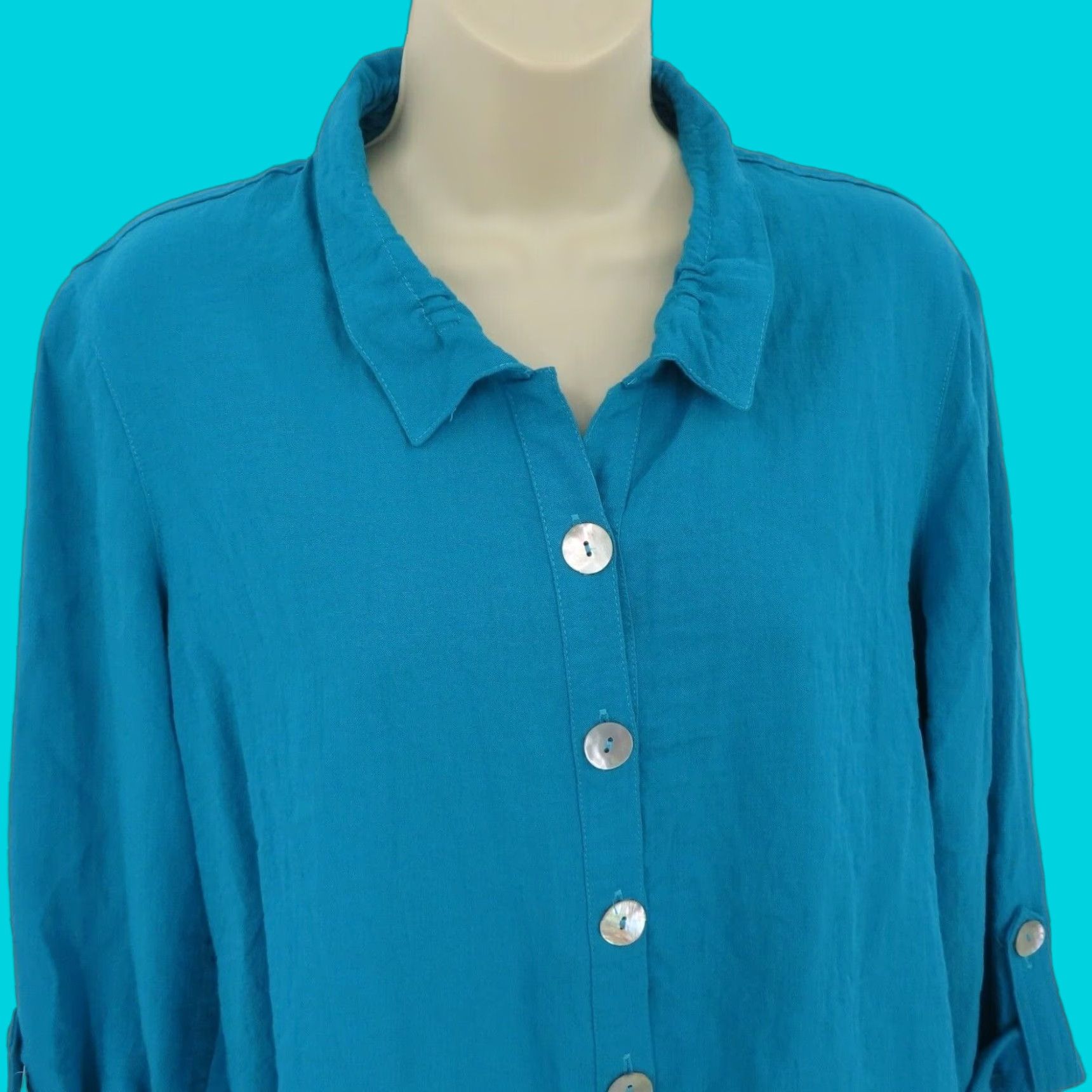 Vintage JOHN MARK Womens Small Blue Collared Lagenlook Flowy Button Front Shirt Blouse Size S / US 4 / IT 40 - 1 Thumbnail