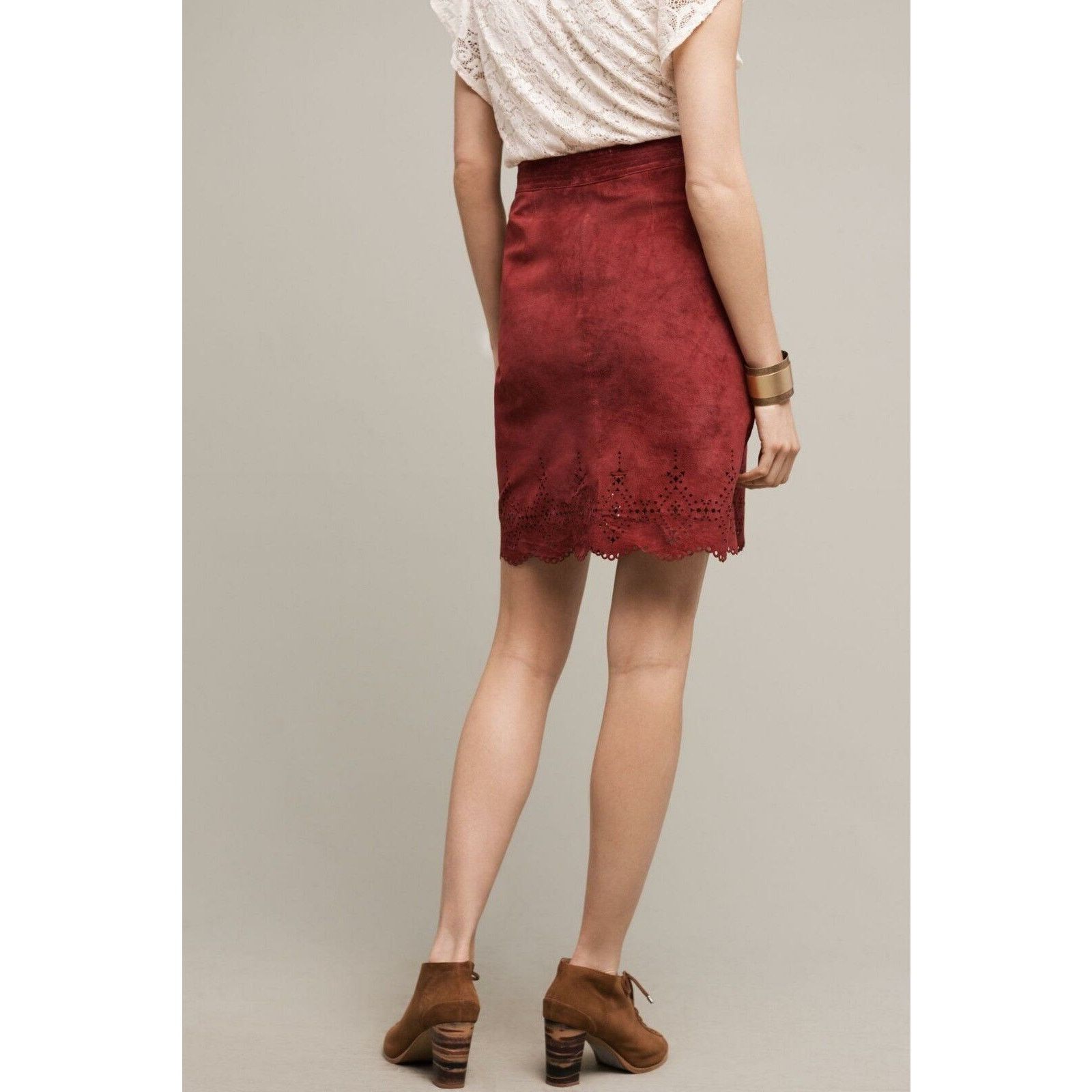 Anthropologie New Anthropologie Napa Laser Cut Leather Skirt by Maeve Sz 6 Size 28" / US 6 / IT 42 - 3 Thumbnail