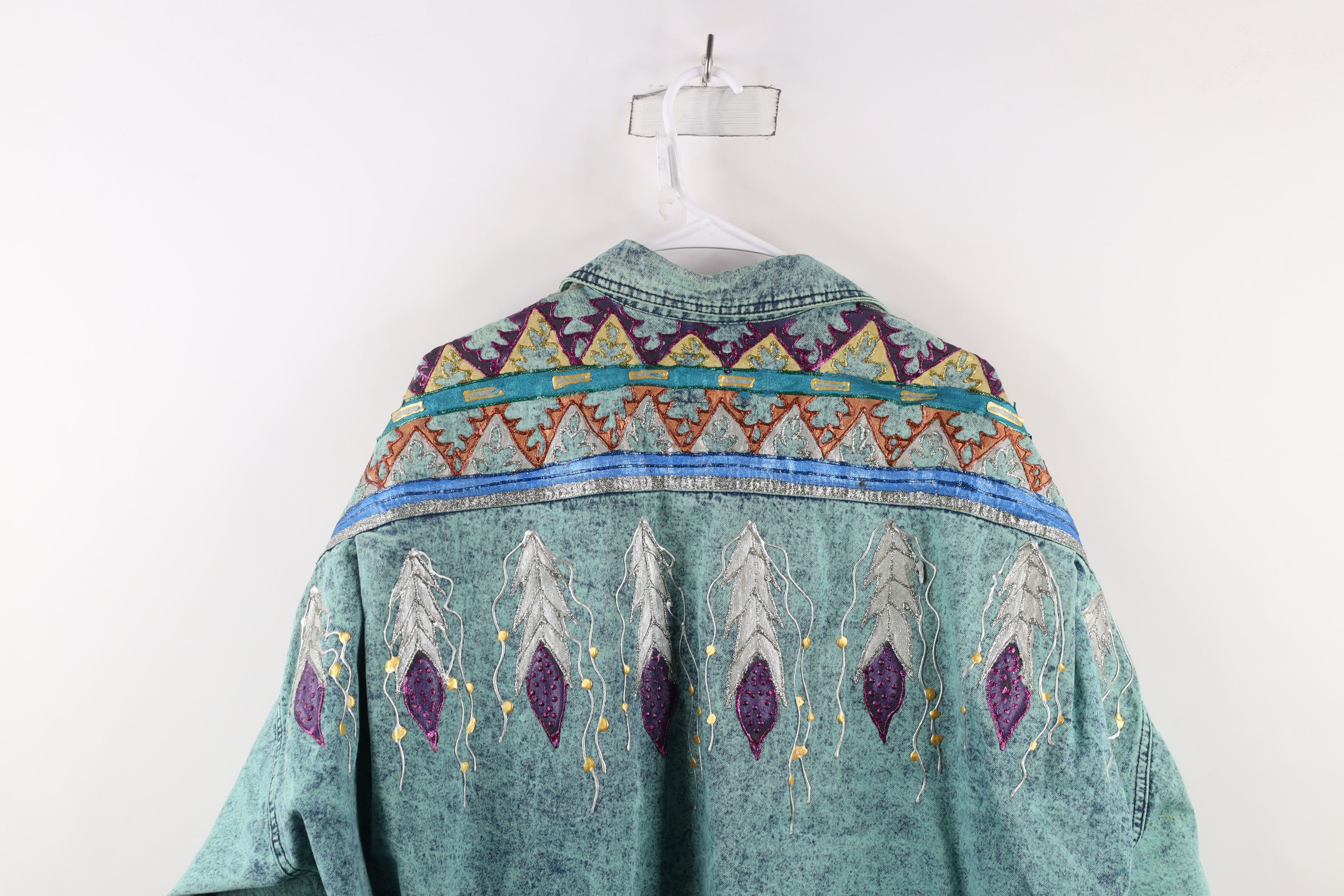 Vintage Vintage 90s Southwestern Glitter Glue Denim Shirt Jacket USA Size XXL / US 16-18 / IT 52-54 - 16 Thumbnail