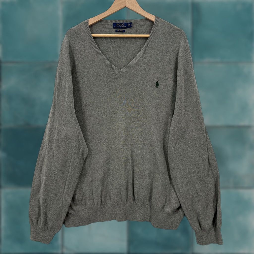 Polo Ralph Lauren Polo Ralph Lauren Sweater Mens Big 3X Gray Pima Cotton V Neck Knit Pullover Size US XXL / EU 58 / 5 - 1 Thumbnail