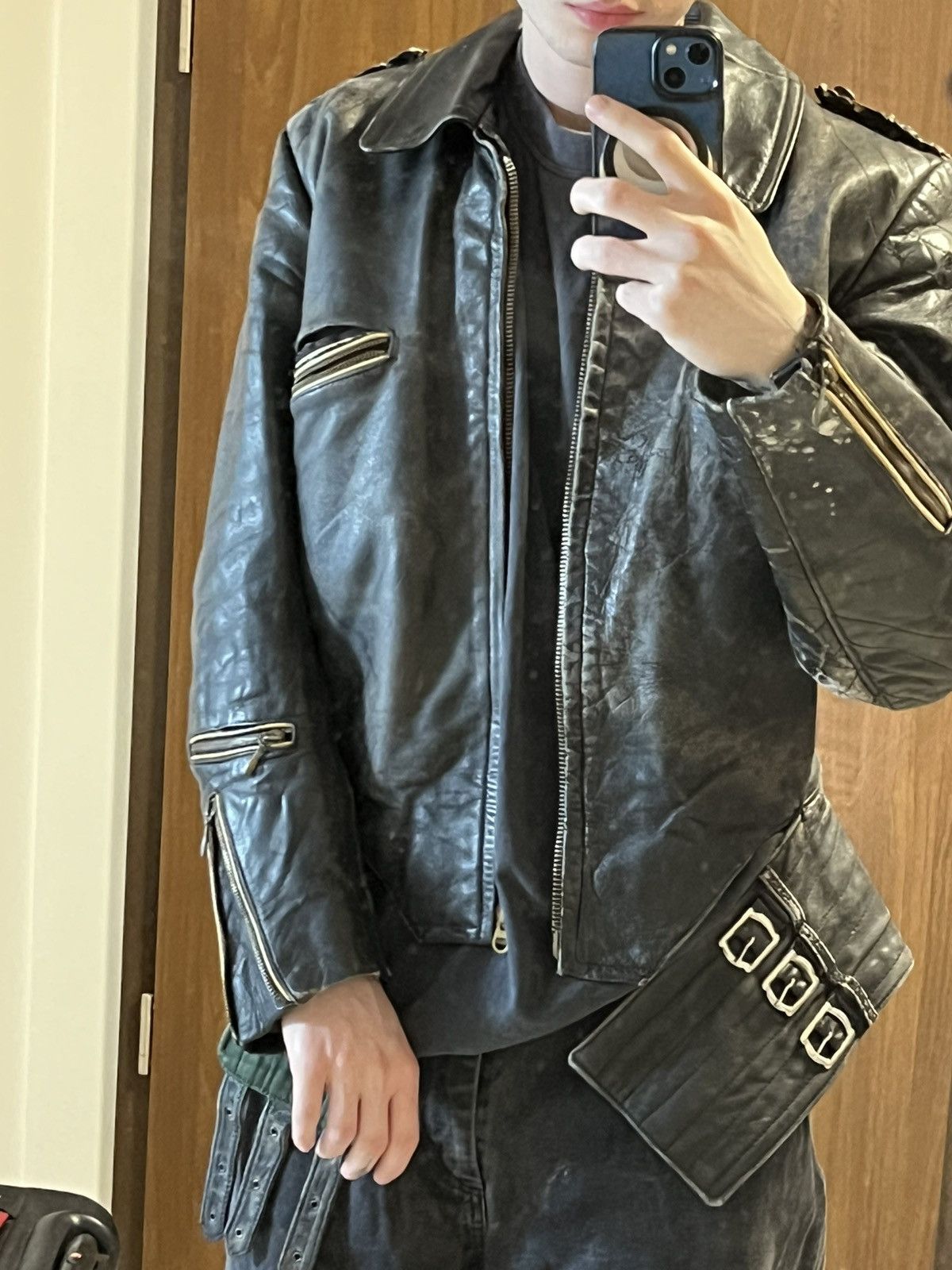 Genuine Leather 40s/50s Germany WW2 Luftwaffe motorcycle leather jacket Size US M / EU 48-50 / 2 - 6 Thumbnail