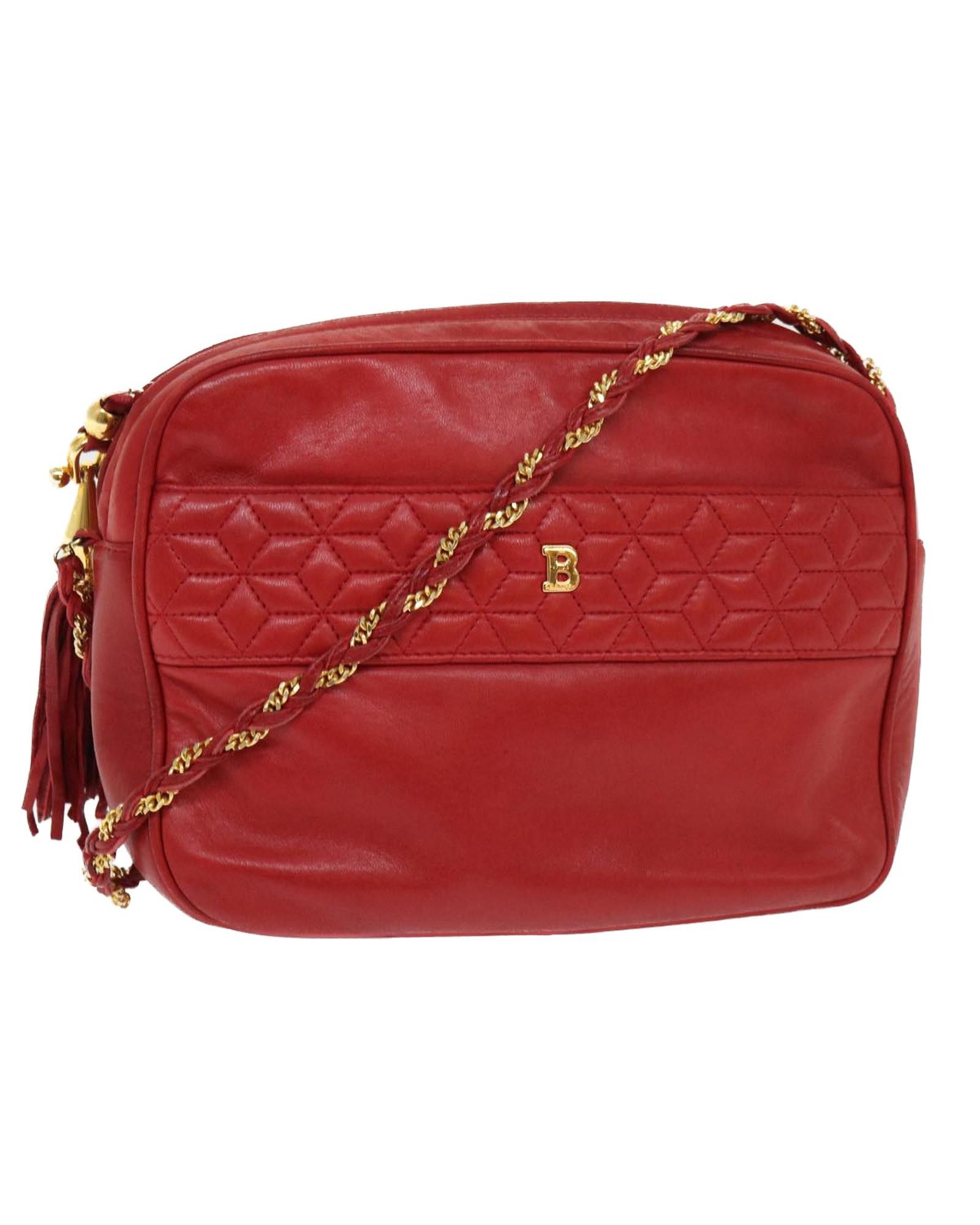 image of Bally Red Leather Chain Shoulder Bag, Women's