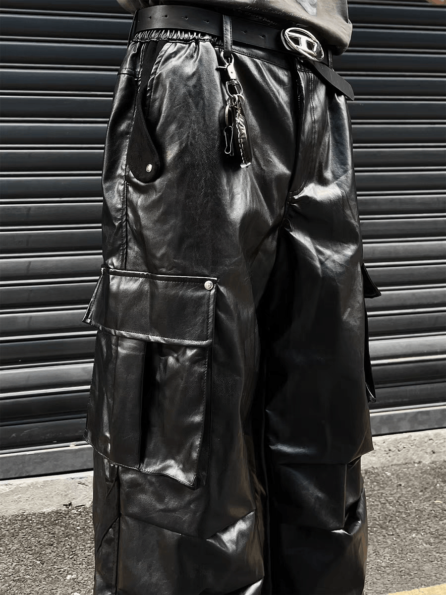 Japanese Brand × Vintage Retro High Street Hip Hop Wide Leg Leather Pants Size US 34 / EU 50 - 5 Thumbnail