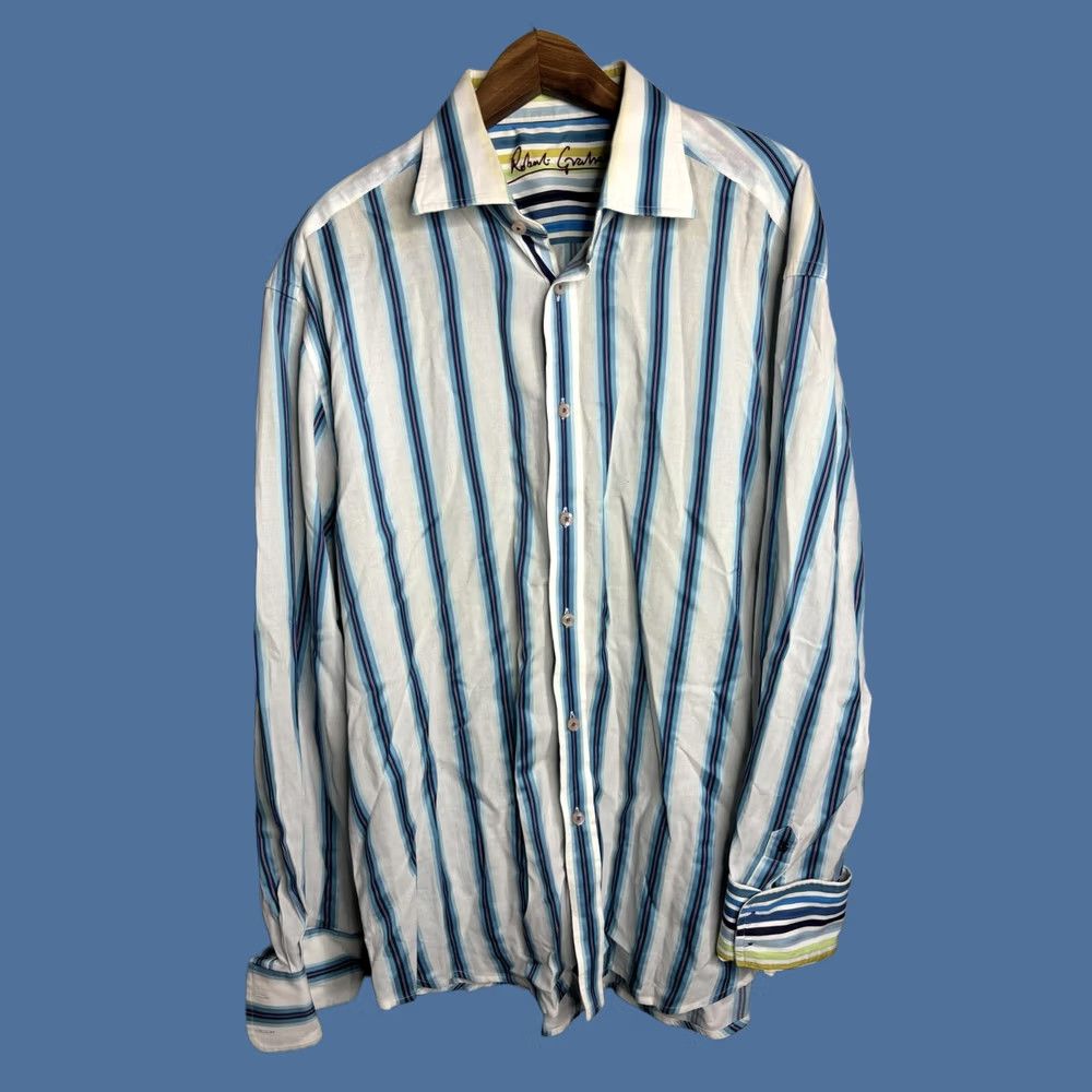 Robert Graham Robert Graham Shirt Mens Large Blue White Striped Button Up Long Sleeve Classic Size US L / EU 52-54 / 3 - 1 Thumbnail