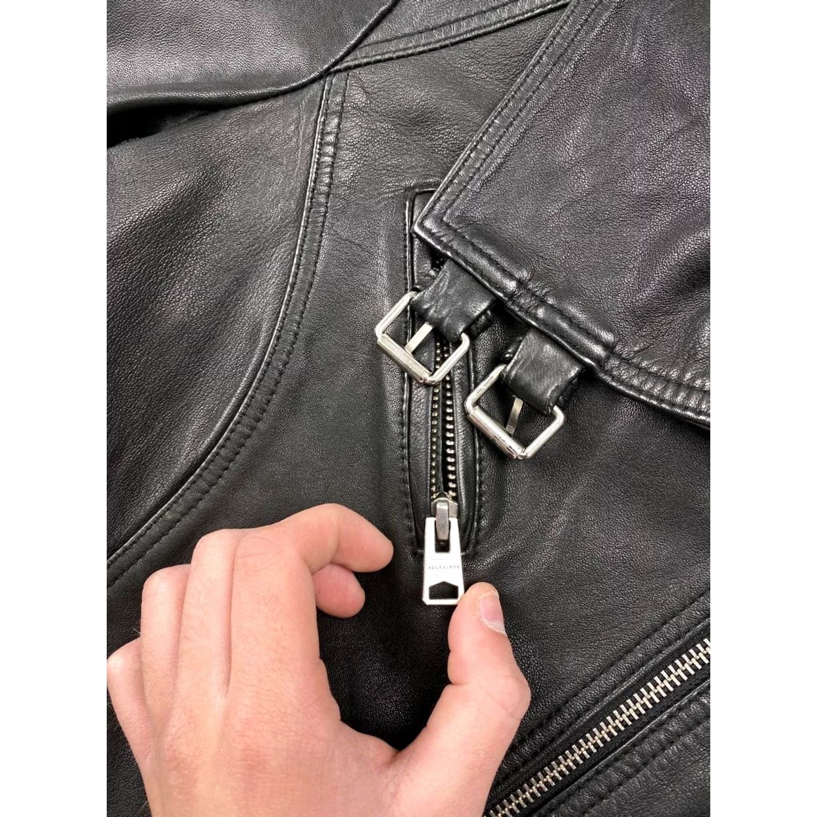 Allsaints VINTAGE AllSaints Leather Biker Jacket Women S Black Jacket Women S Black Leather Biker Time-End 90s Size S / US 4 / IT 40 - 6 Thumbnail
