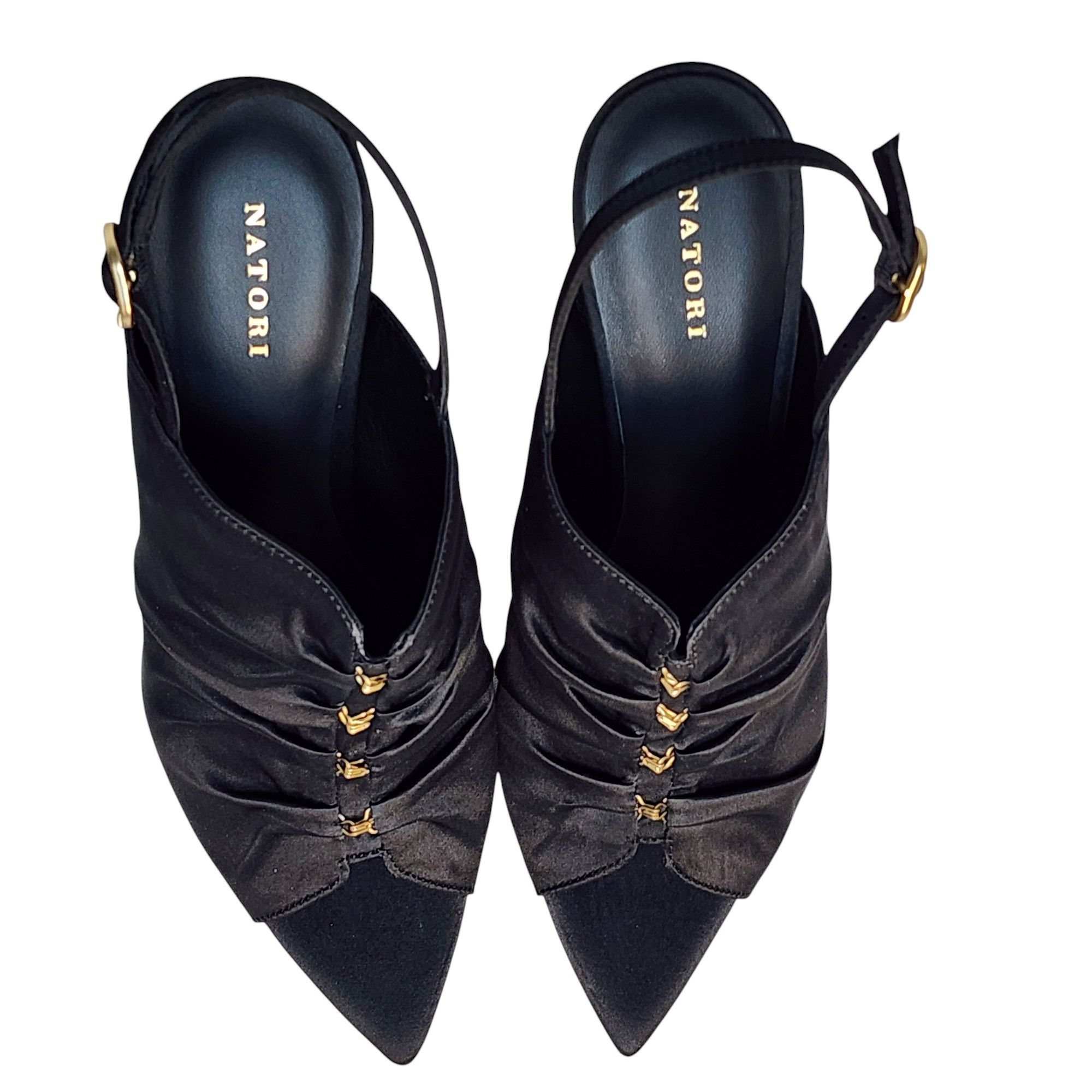 Other Natori Black Satin Silk Pointed Toe Stiletto Sandals Size US 8 / IT 38 - 8 Thumbnail
