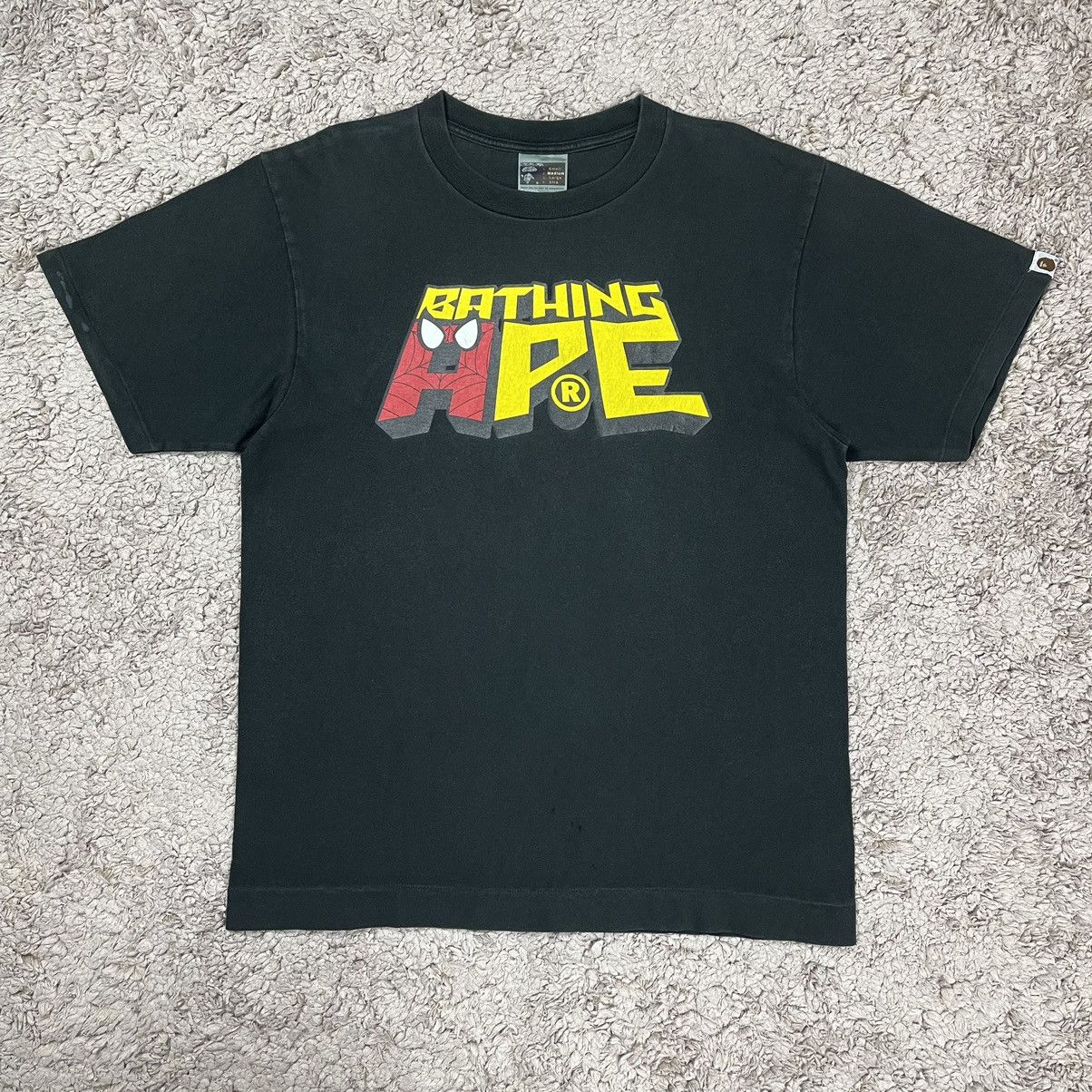 image of Vintage Bape X Marvel Spiderman T-Shirt in Black, Men's (Size Medium)