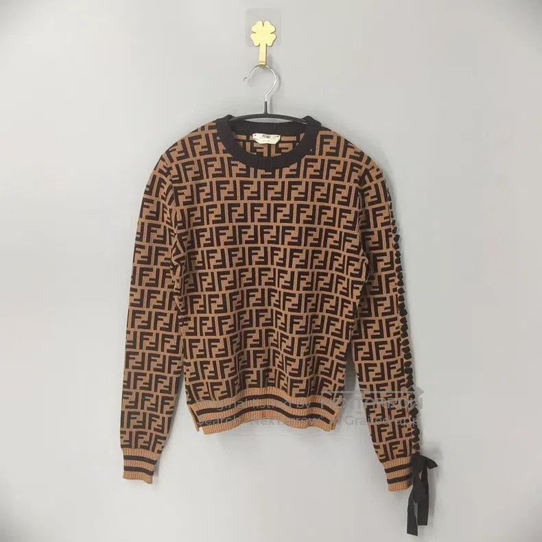 Fendi Fendi Brown FF All-Over Printed Arm Band Knit Sweater Size XXS / US 00 / IT 34 - 1 Thumbnail