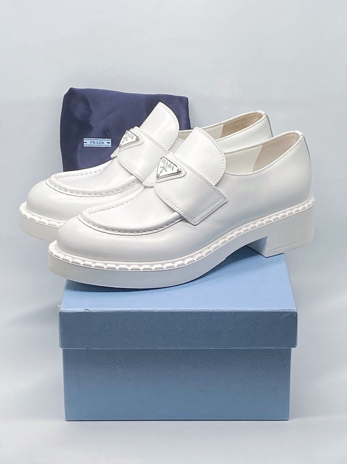 Prada Prada Spazzolato Logo Platform Leather Loafers size 39 Size US 9 / IT 39 - 12 Thumbnail