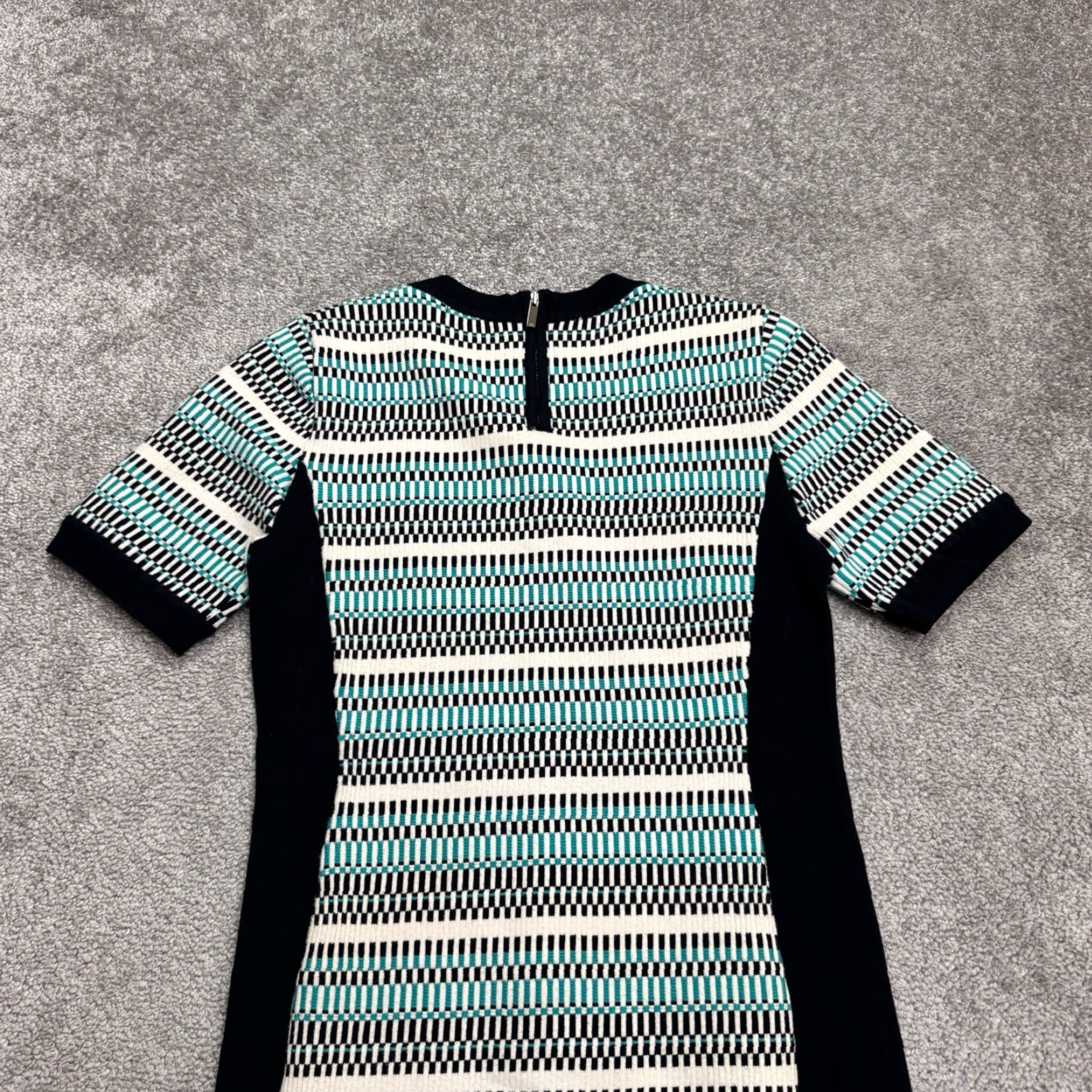 Karen Millen Karen Miller Textured Knit Midi Shift Dress Womens L Black Teal Geometric Size L / US 10 / IT 46 - 3 Thumbnail