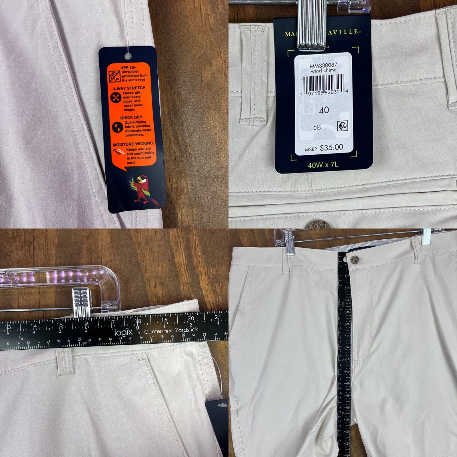 Vintage Margaritaville Mens Shorts Bermuda 40x7 UPF 30+ Quick Dry 4 Way Stretch Beige Wind Chime 7 in Inseam Size US 40 / EU 56 - 8 Thumbnail