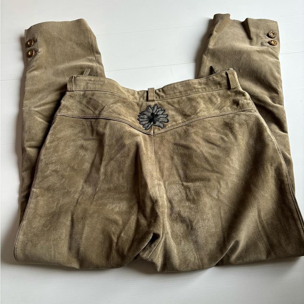 Designer Vintage 1980 Natural Life Suede embroidered Leather Pants Size 40" / US 18 - 2 Thumbnail