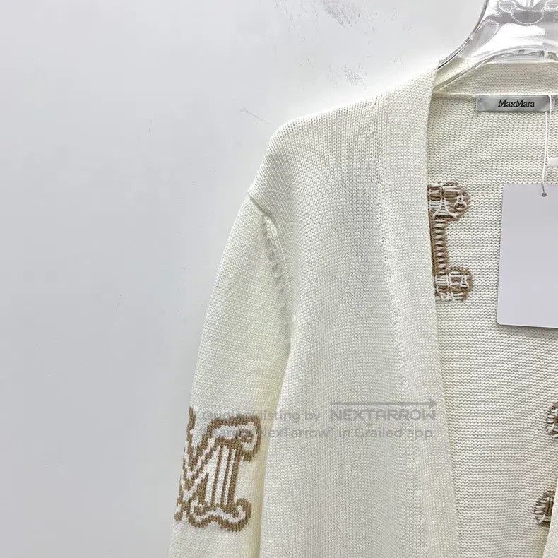 Max Mara Max Mara White Logo Letter Embroidered Cotton Knit Cardiga Size M / US 6-8 / IT 42-44 - 3 Thumbnail
