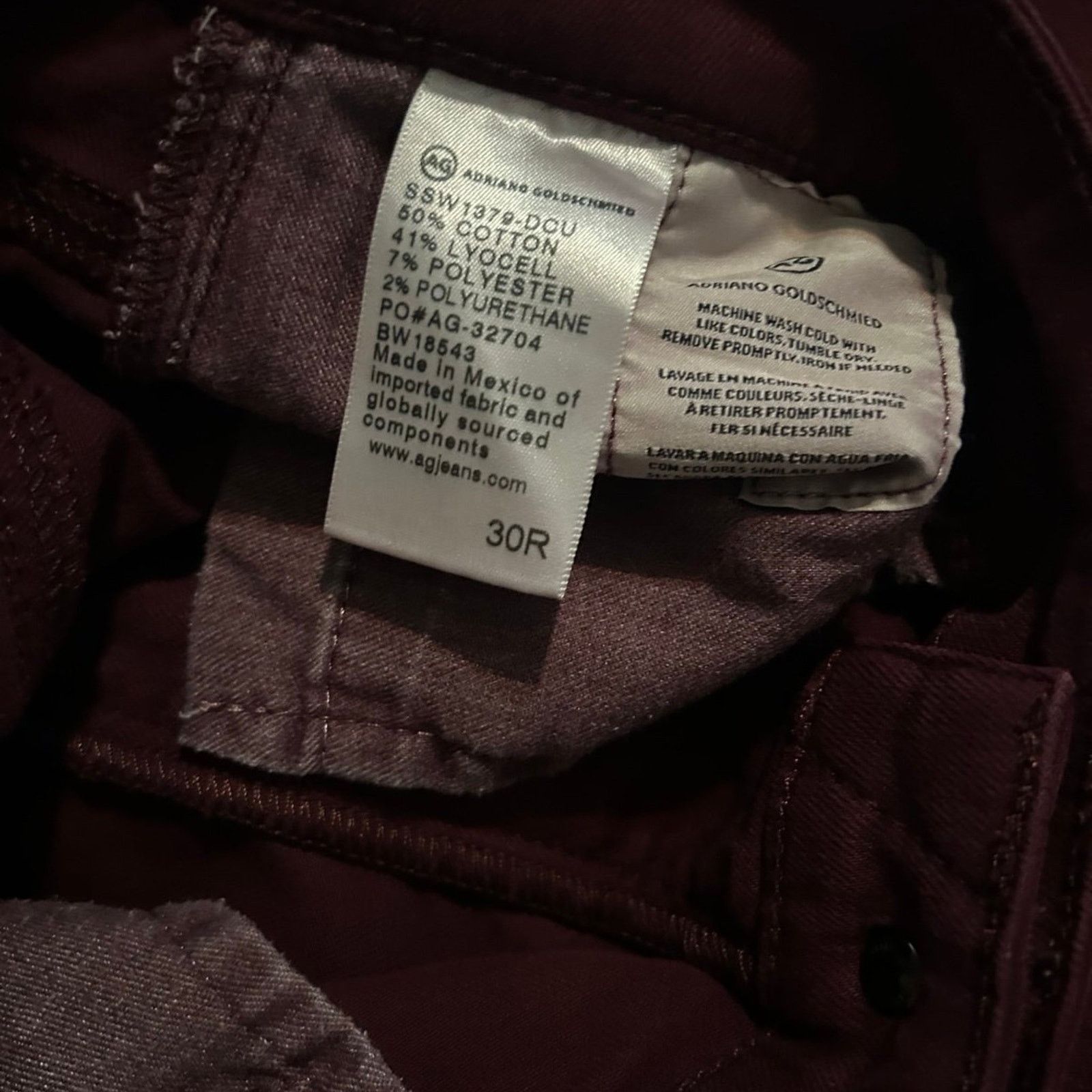 AG Adriano Goldschmied AG denim "the farrah" size 28r in maroon/ dark red Size 28" / US 6 / IT 42 - 2 Thumbnail