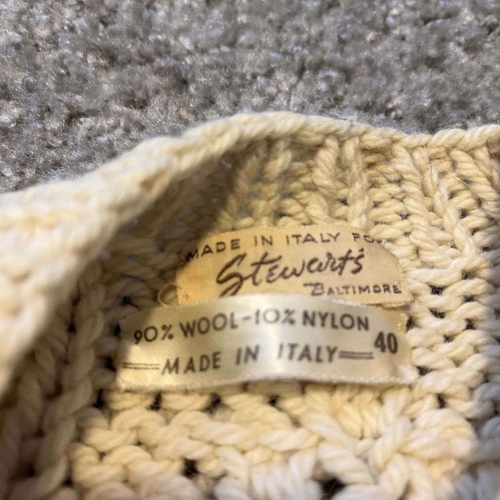 Vintage VINTAGE Stewart’s Baltimore Cream White Knit Cardigan Wool Pullover Unisex Adults S 1950s Italy Mens Womens Boys Girls Size S / US 4 / IT 40 - 6 Thumbnail