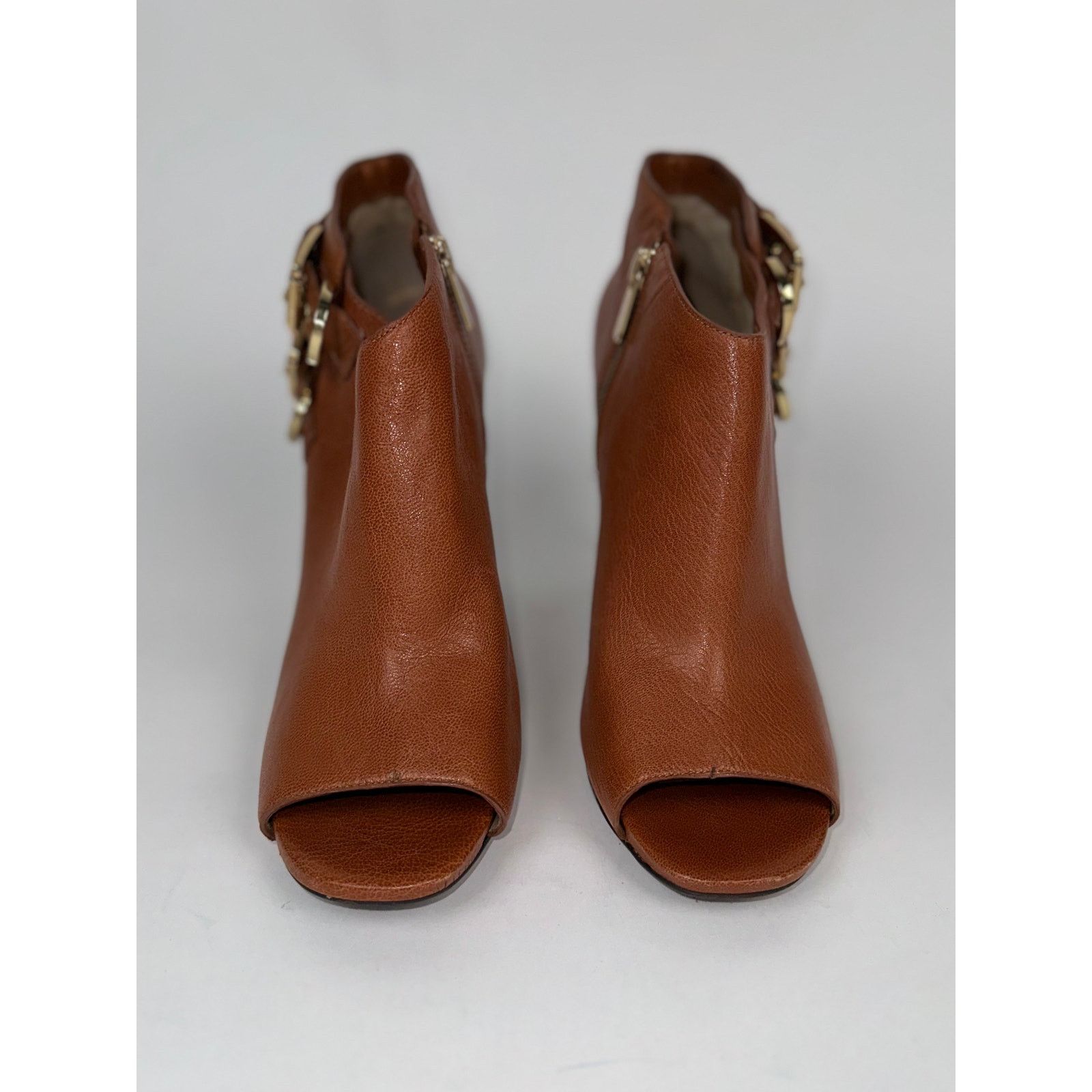 Michael Kors Michael Kors Tan Leather Peep Toe Booties Size US 10 / IT 40 - 4 Thumbnail