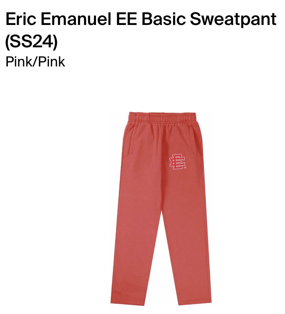 image of Eric Emanuel Rose Pink Ee Sweatpants Large (No Cuffs), Men's (Size 32)