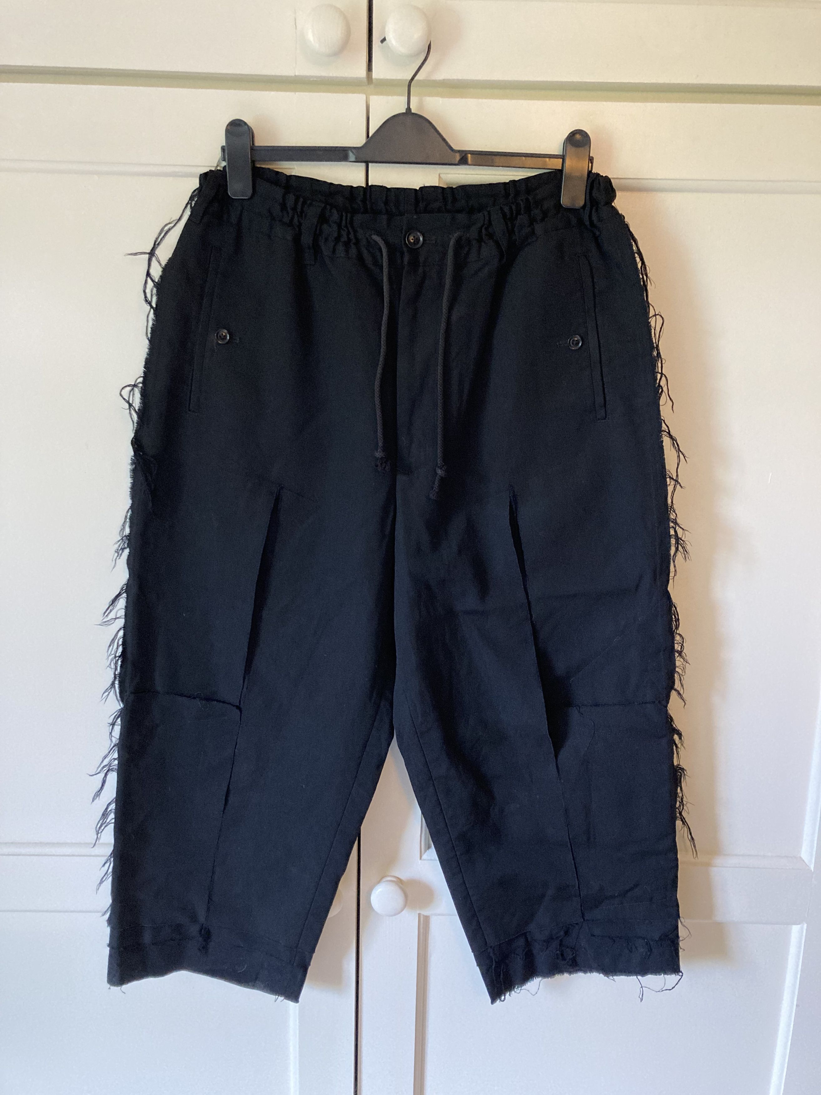 image of Yohji Yamamoto Pour Homme Cropped 3-Layer Wool Pants in Black, Men's (Size 30)