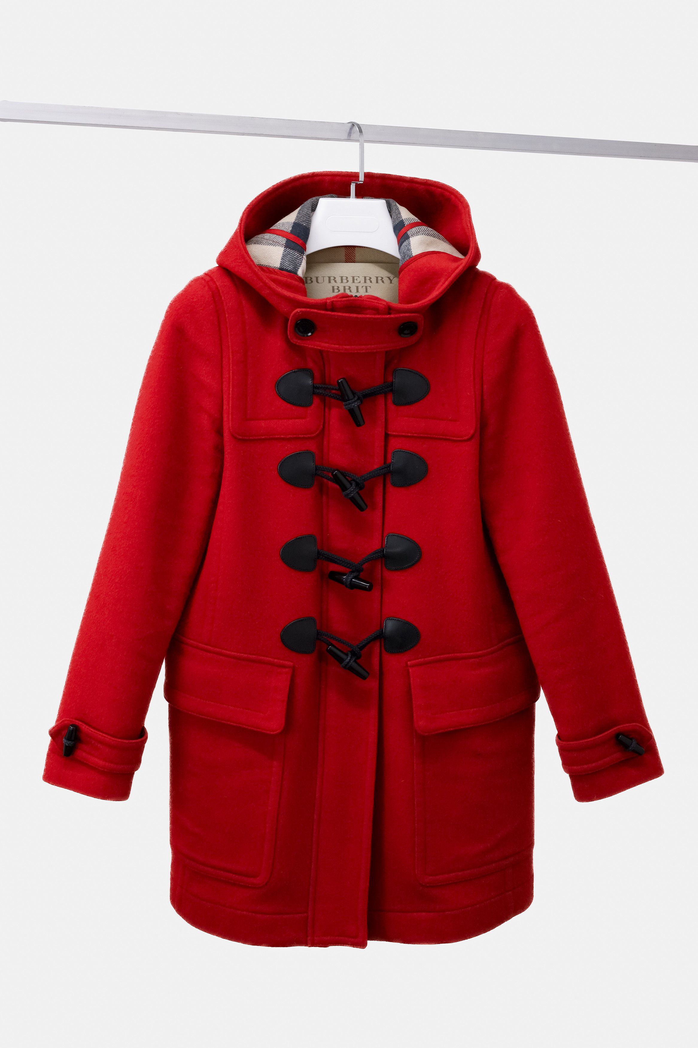 Burberry Brit Red Wool Hooded Coat