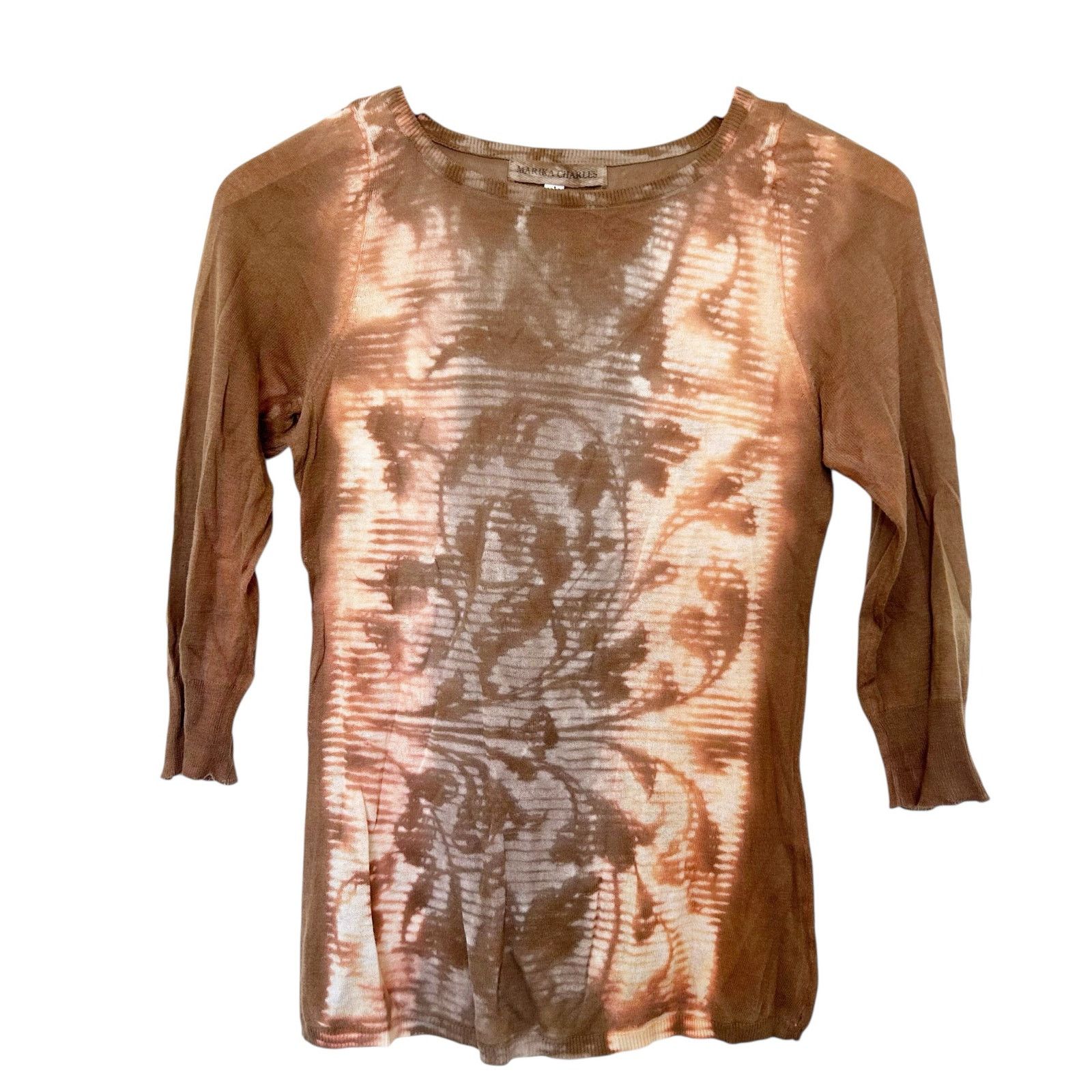 Other Marika Charles Brown Printed 3/4 Sleeve Shirt Sz XS Size XS / US 0-2 / IT 36-38 - 1 Thumbnail