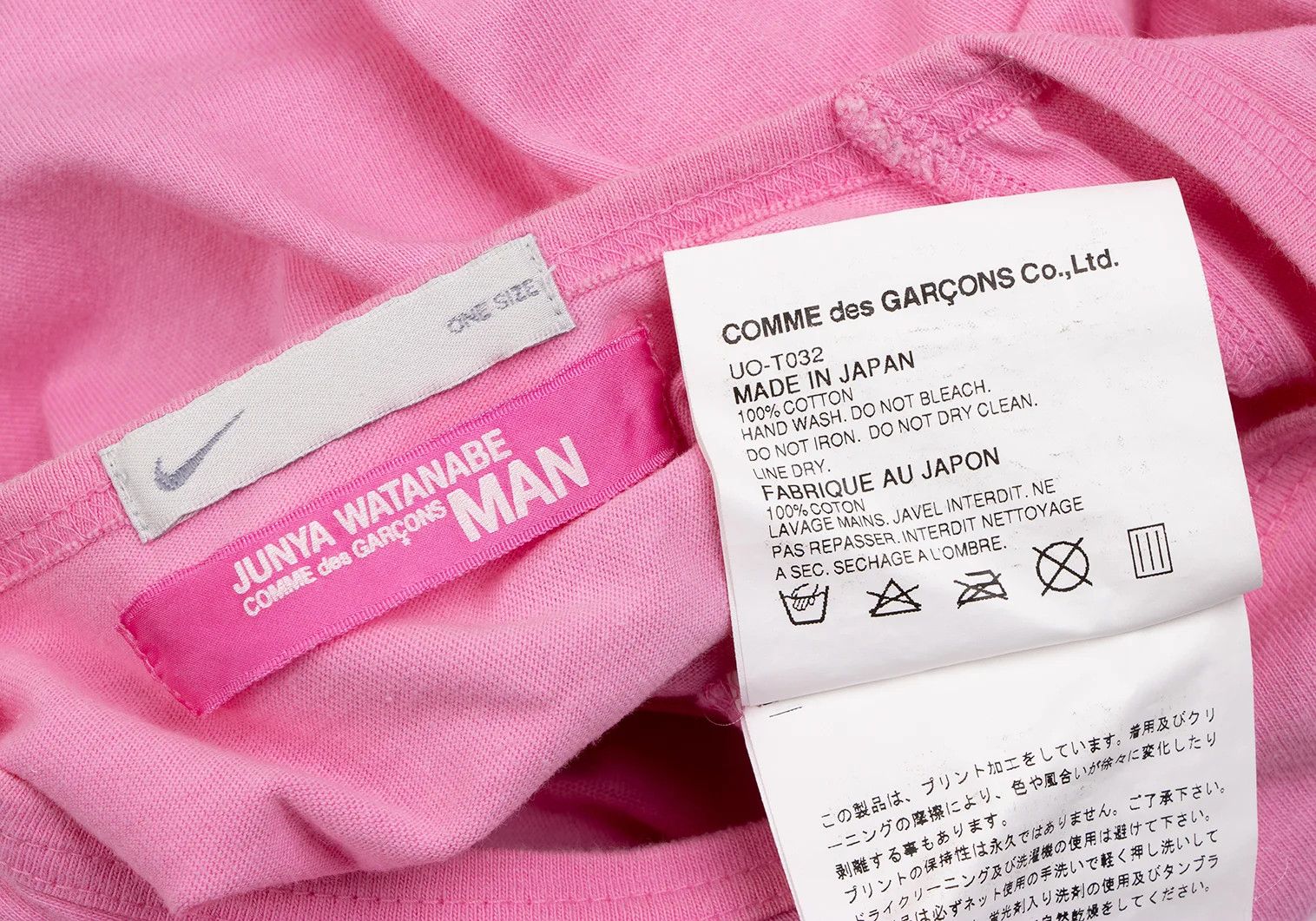 Junya Watanabe Pink Swoosh Logo Print T-Shirt, Size F Size US M / EU 48-50 / 2 - 13 Thumbnail