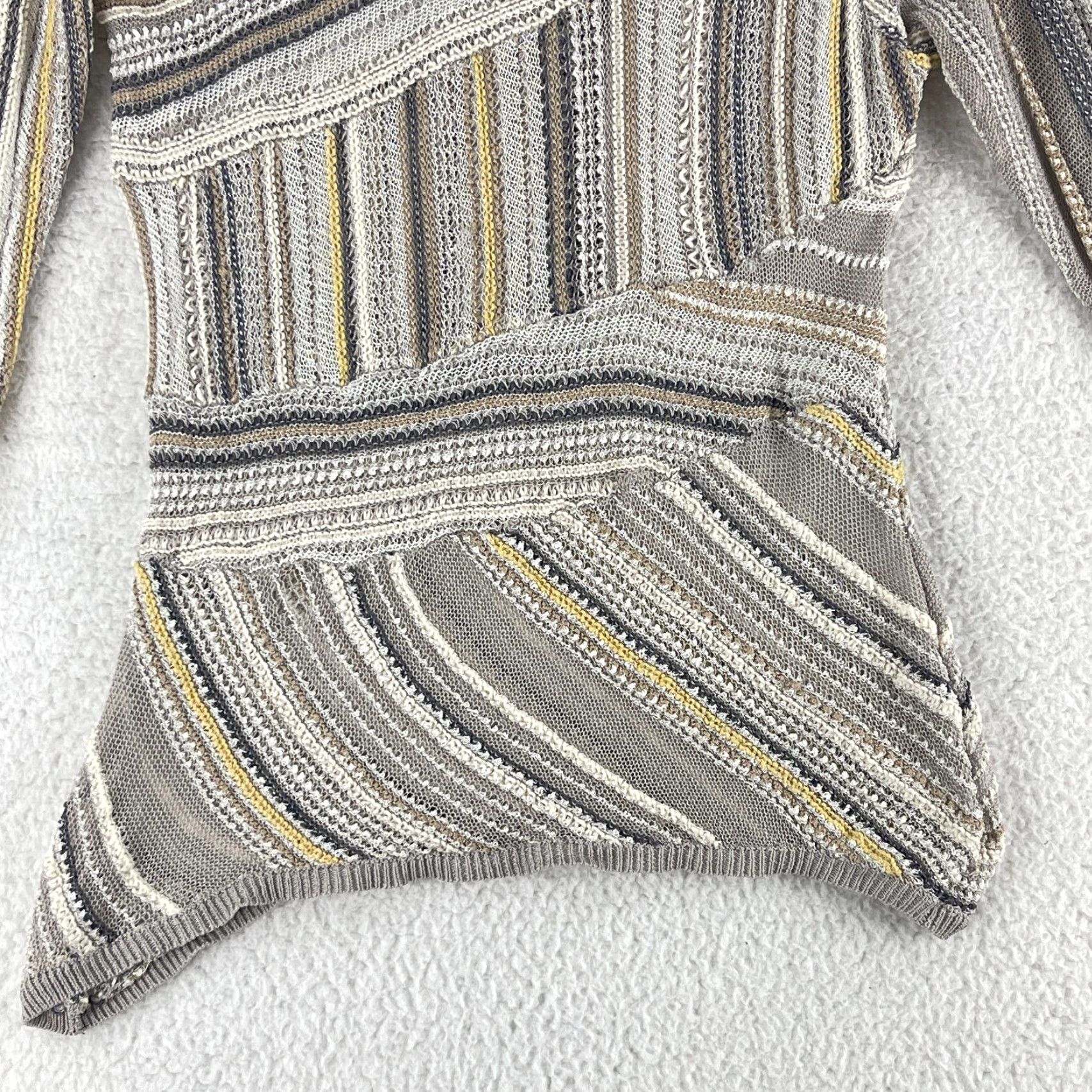 NIC+ZOE Nic + Zoe Shirt Womens Large Beige Stripe Open Knit Pullover 3/4 Sleeve Casual Size L / US 10 / IT 46 - 5 Thumbnail