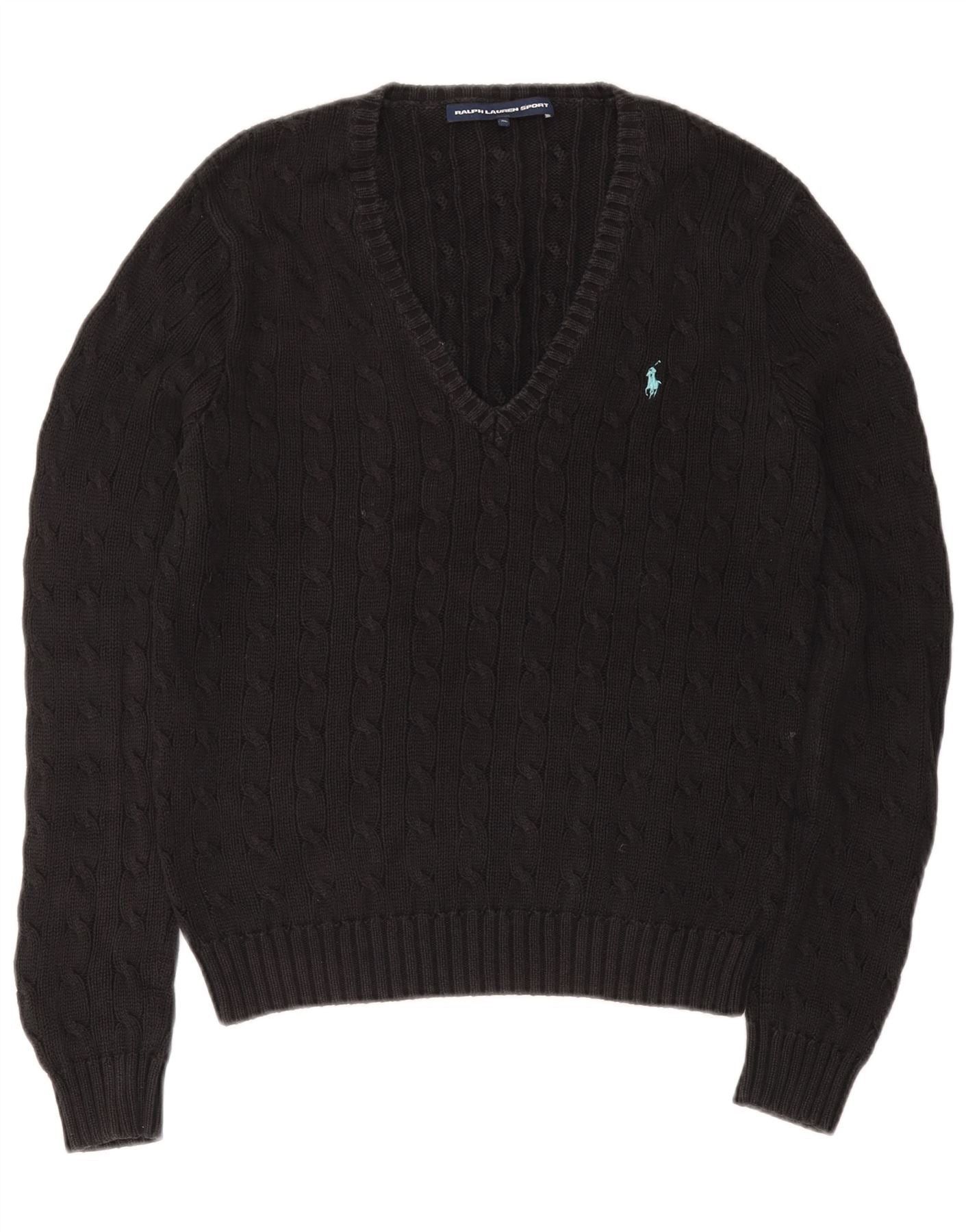 Ralph Lauren Womens V-Neck Jumper Sweater UK 18 XL Black Cotton Size M / US 6-8 / IT 42-44 - 1 Thumbnail